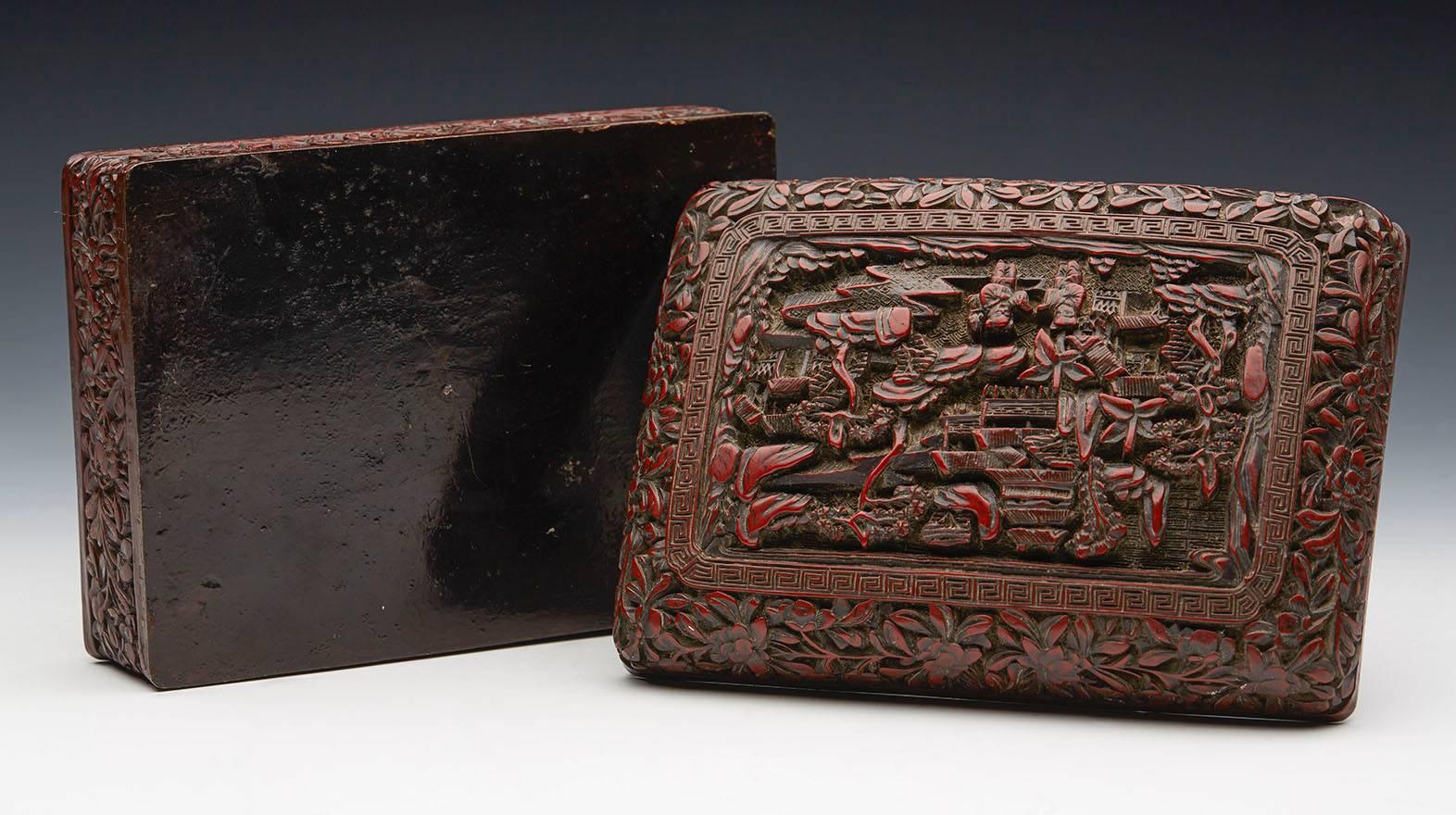 Antique Chinese Qing Cinnabar Lacquered Box, 19th Century 6
