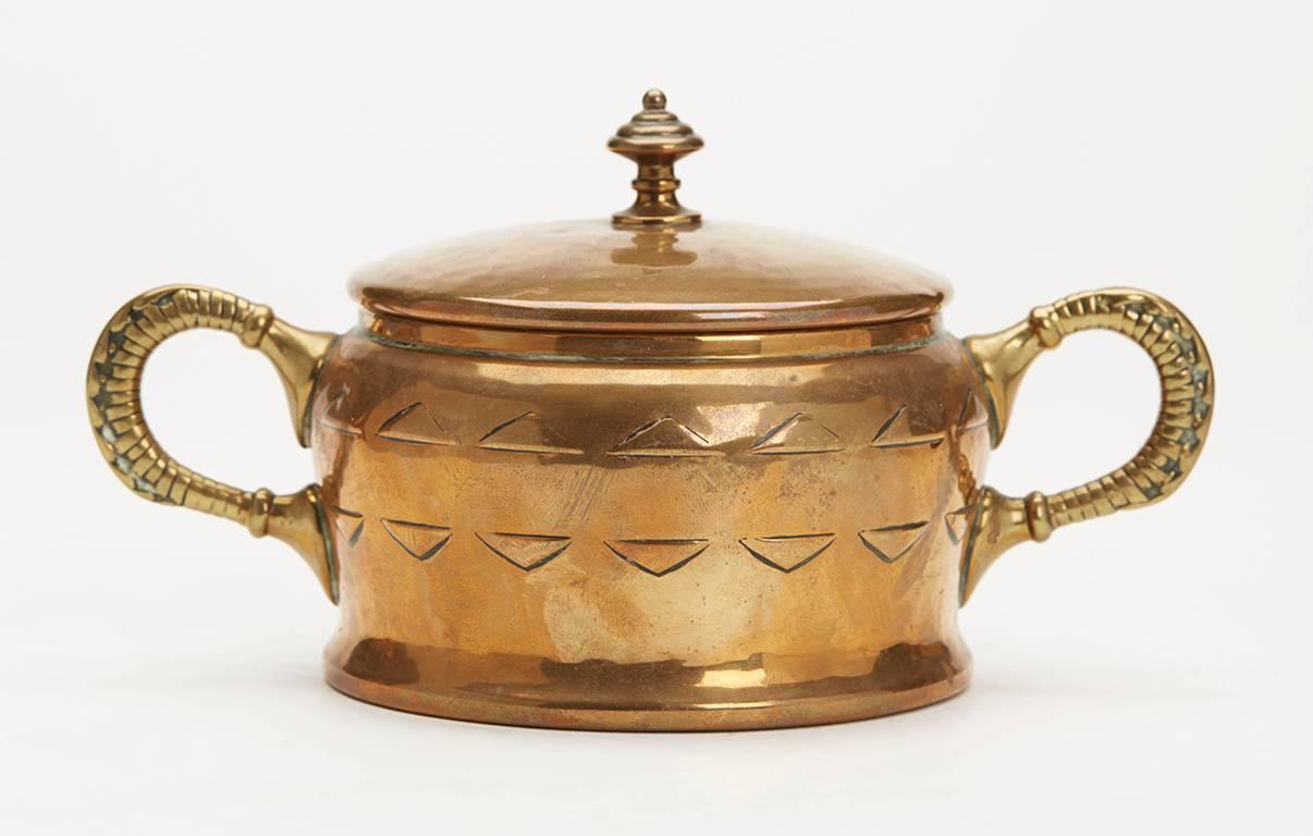 WMF Jugendstil Stylish Brass Three-Piece Tea Set, circa 1900 For Sale 2