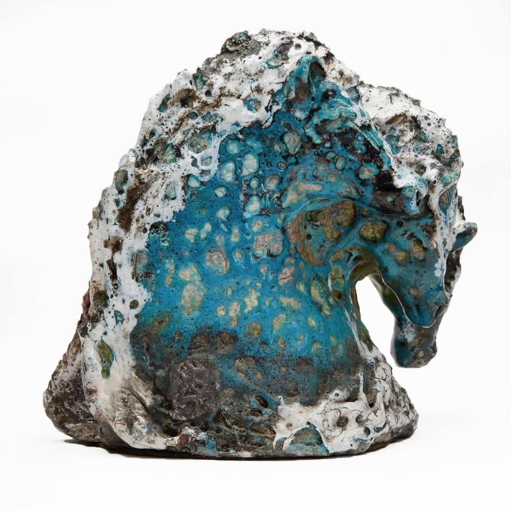 Studio Pottery Raku Horseheads Sculpture by Jane Malvisi 1