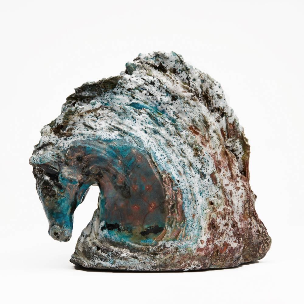 Studio Pottery Raku Horseheads Sculpture by Jane Malvisi 3