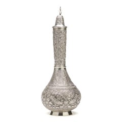 Antique Indo-Middle Eastern Silver Rose Water Bottle, circa 1900