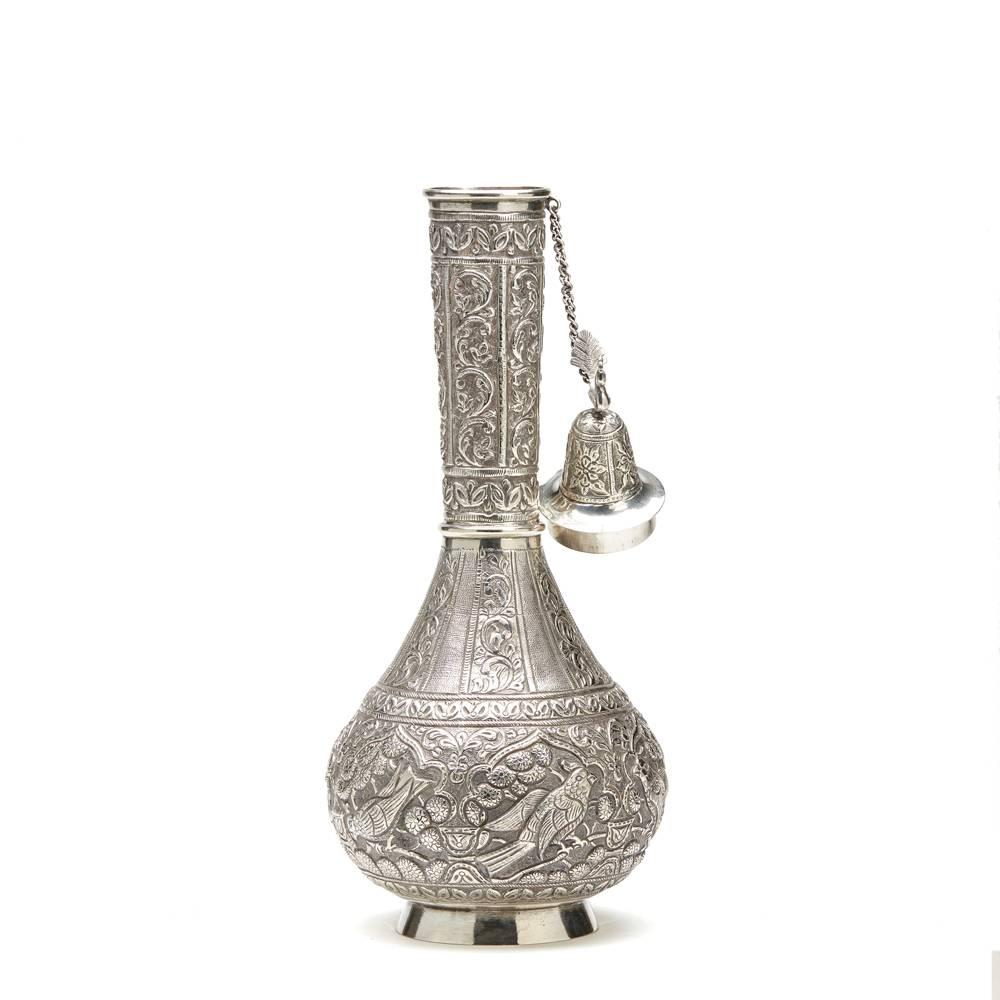 Asian Antique Indo-Middle Eastern Silver Rose Water Bottle, circa 1900