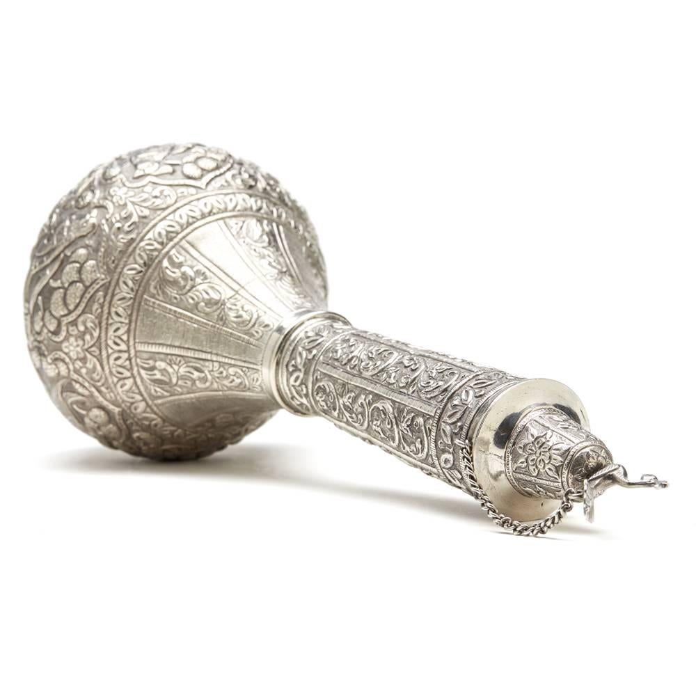 Antique Indo-Middle Eastern Silver Rose Water Bottle, circa 1900 1