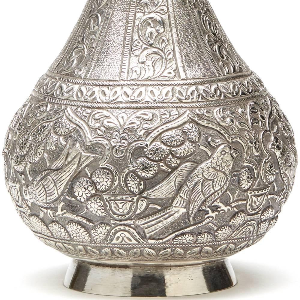 Early 20th Century Antique Indo-Middle Eastern Silver Rose Water Bottle, circa 1900