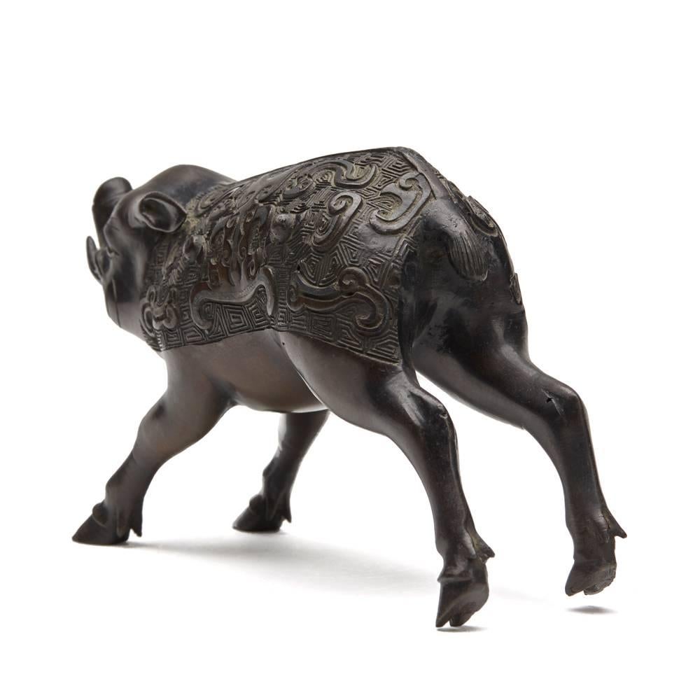 Japanese Meiji Bronze Wild Boar Figure, 19th Century 2