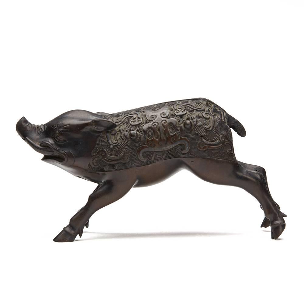 Japanese Meiji Bronze Wild Boar Figure, 19th Century 1