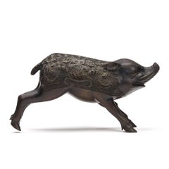 Japanese Meiji Bronze Wild Boar Figure, 19th Century