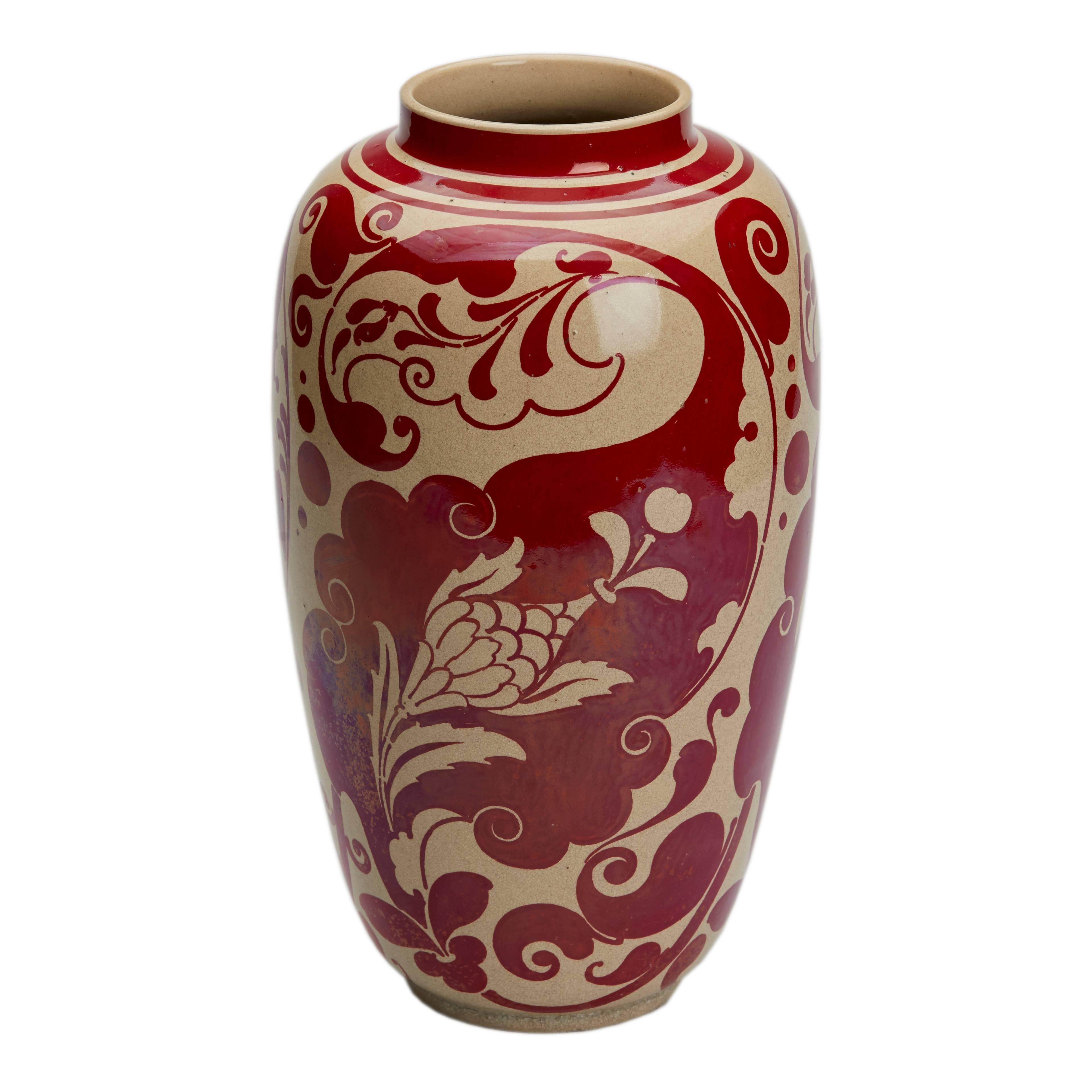 English Joseph Walmsley Burmantofts Faience Red Lustre Vase