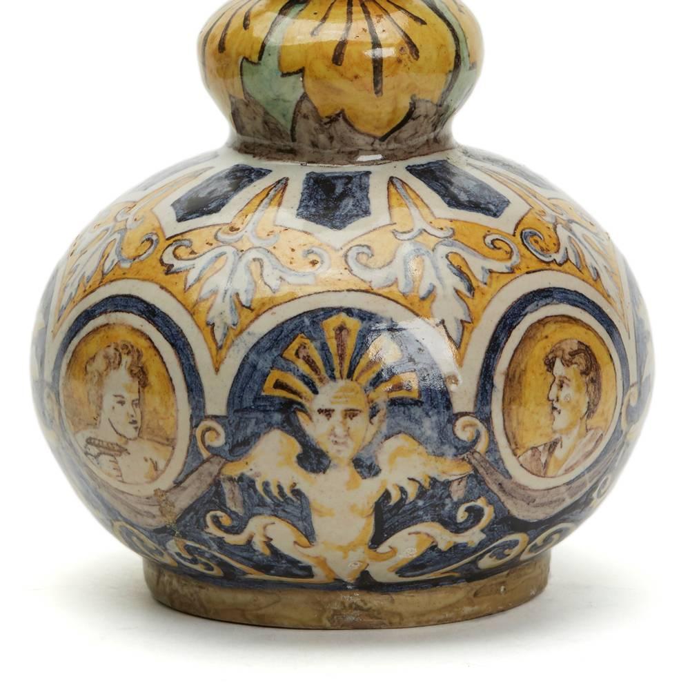Antique Italian Maiolica Portrait Painted Pottery Vase, 19th Century For Sale 4