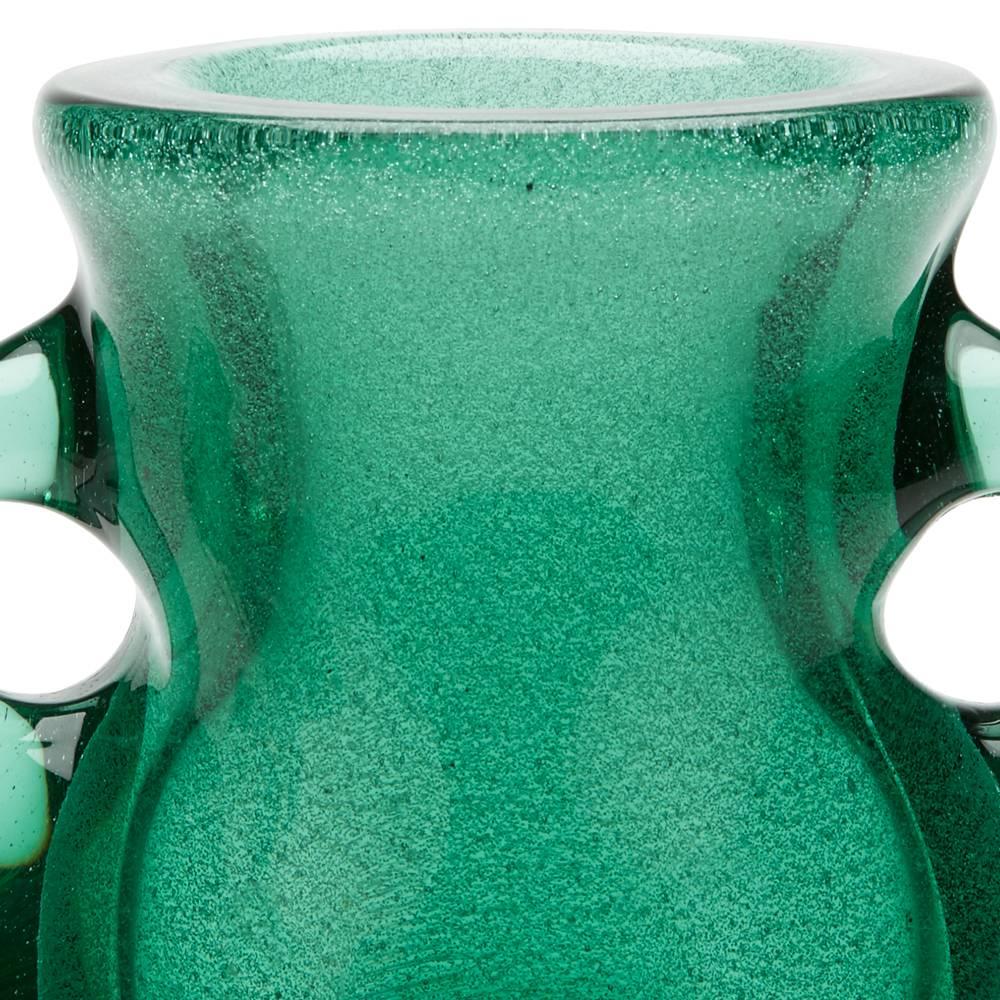 Murano Glass Vintage Murano Archimede Seguso Green Handled Glass Vase, circa 1960