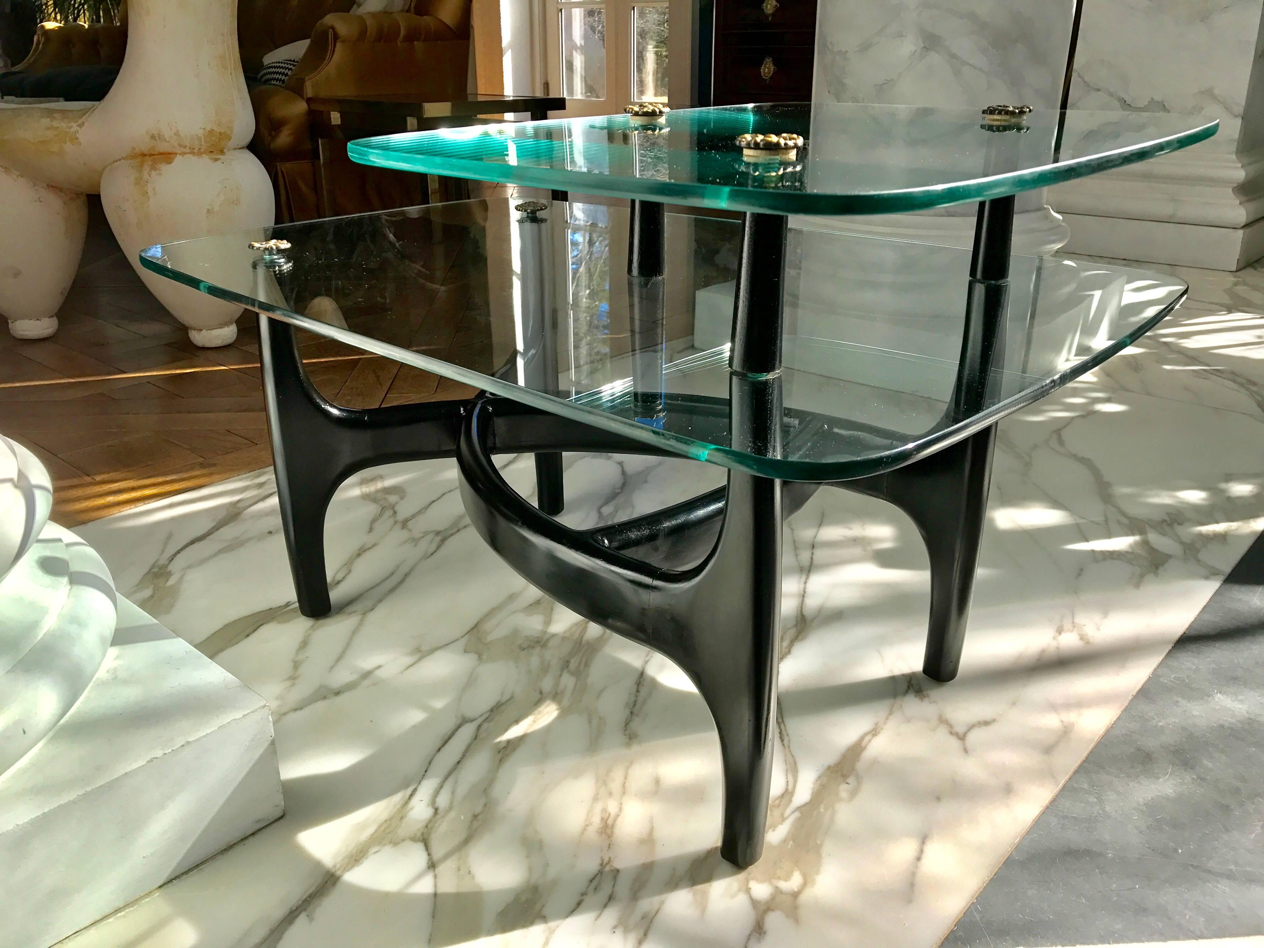 Ebonized Glass Top Side Tables  For Sale