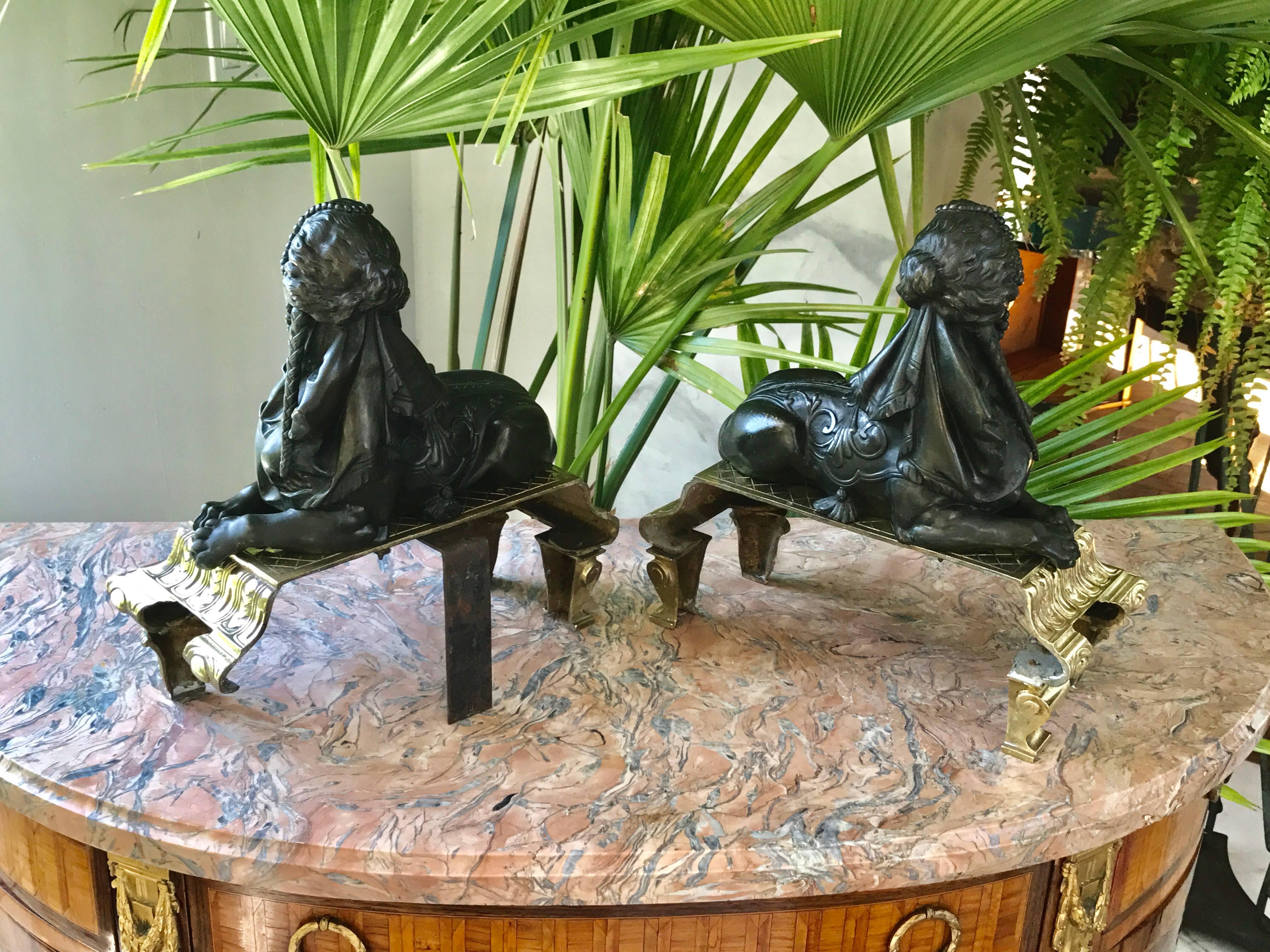 French Louis XV Bronze Chenets For Sale