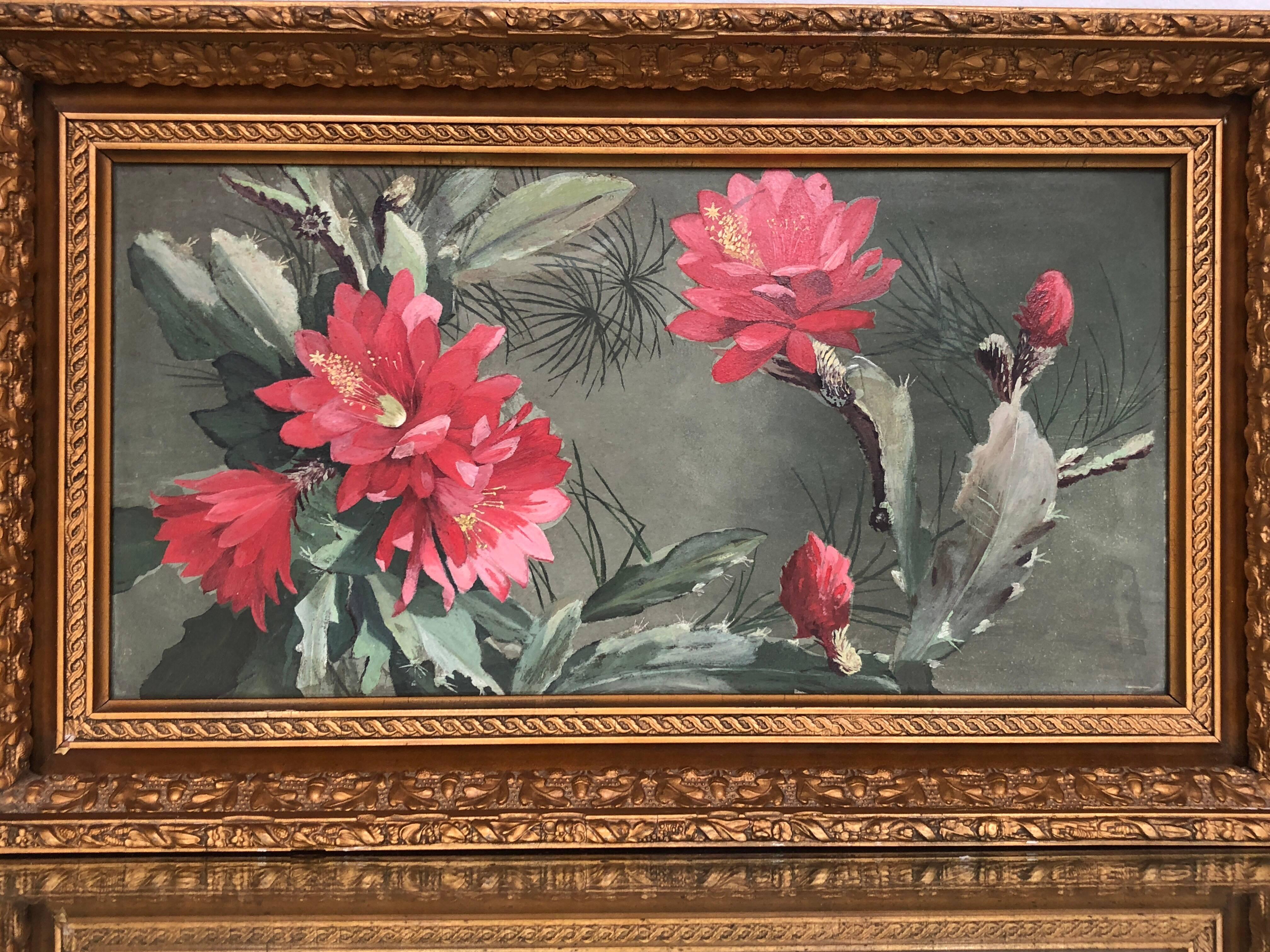This beautiful late 19th Century Still Life of an Cactus in Blossom on Boad is in a Gilt Wood frame.


