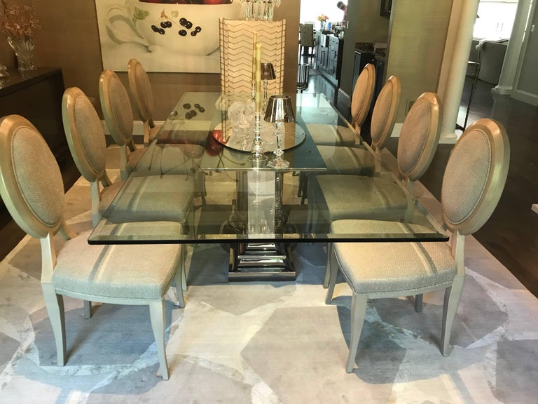 Dining Table With Stainless Steel Column Base By Brueton In Excellent Condition For Sale Manchester Dining Table With Stainless Steel Column Base By Brueton In Excellent Condition For Sale Manchester