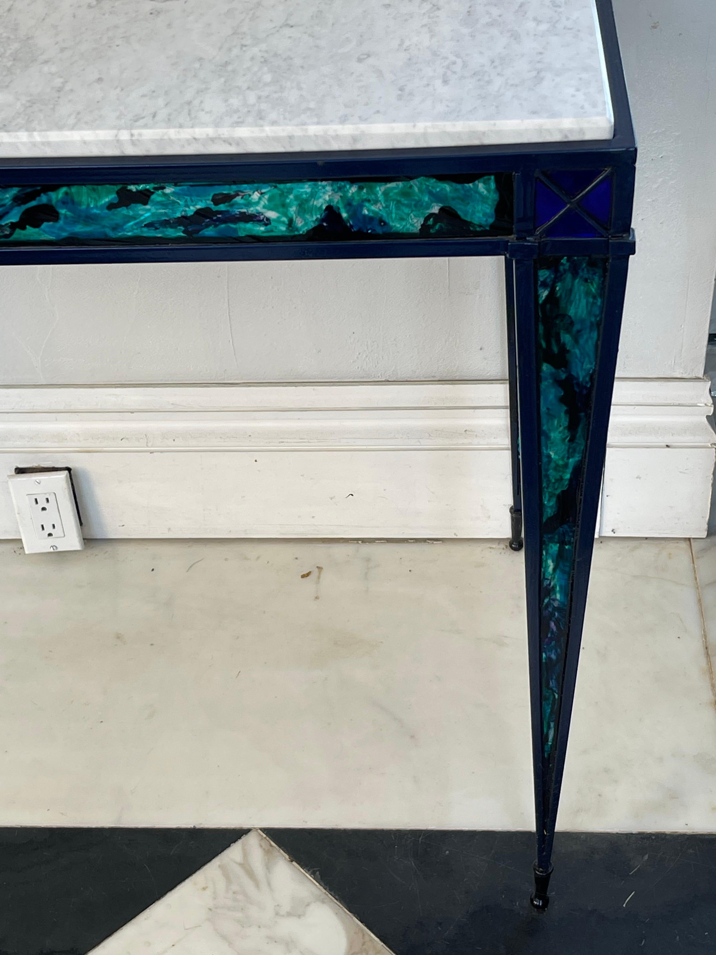 Pair of Contemporary Glass Inlay Console Tables For Sale 11