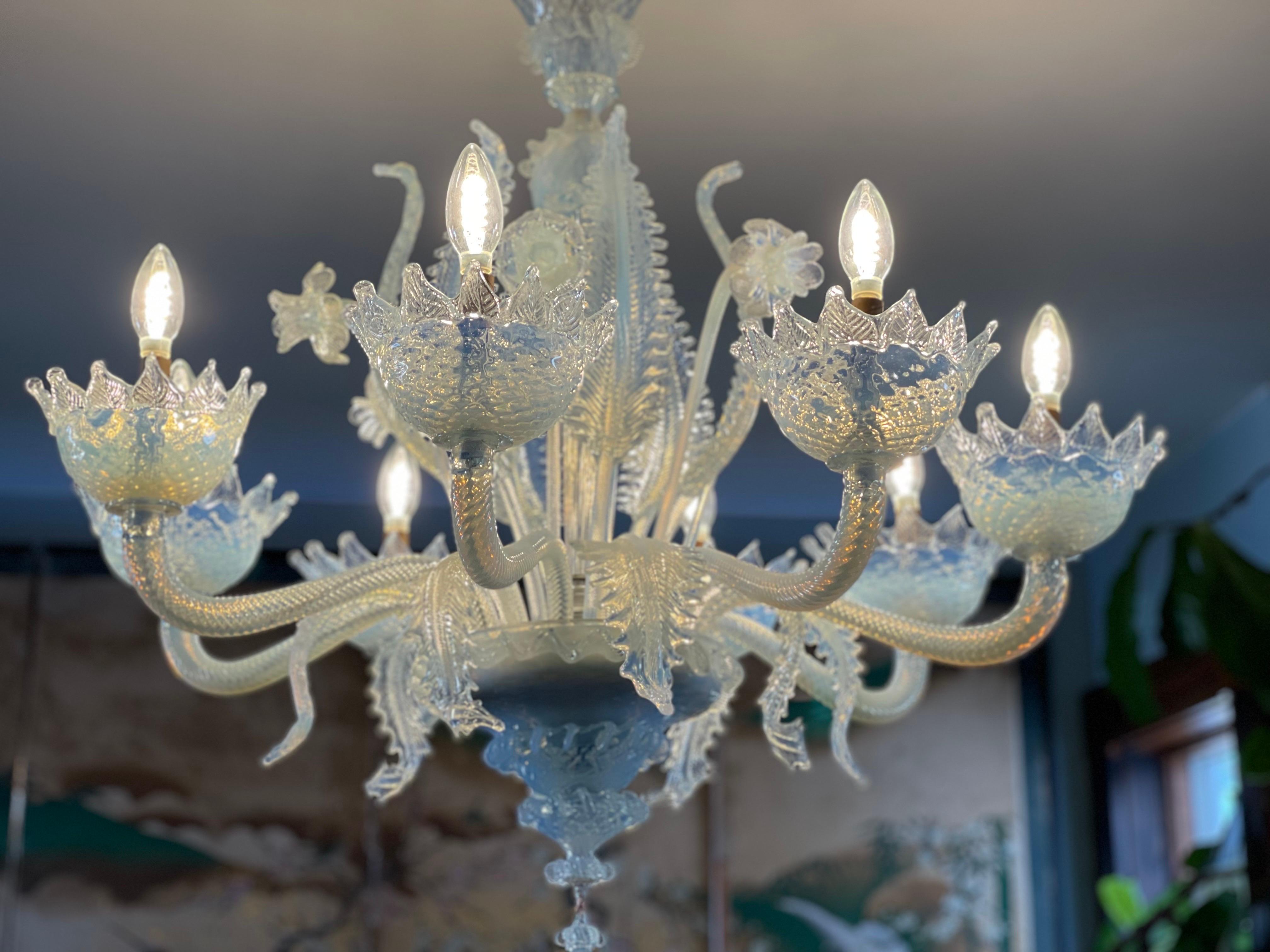 Opaline Glass Rare Opal Venetian - Murano Chandelier  For Sale