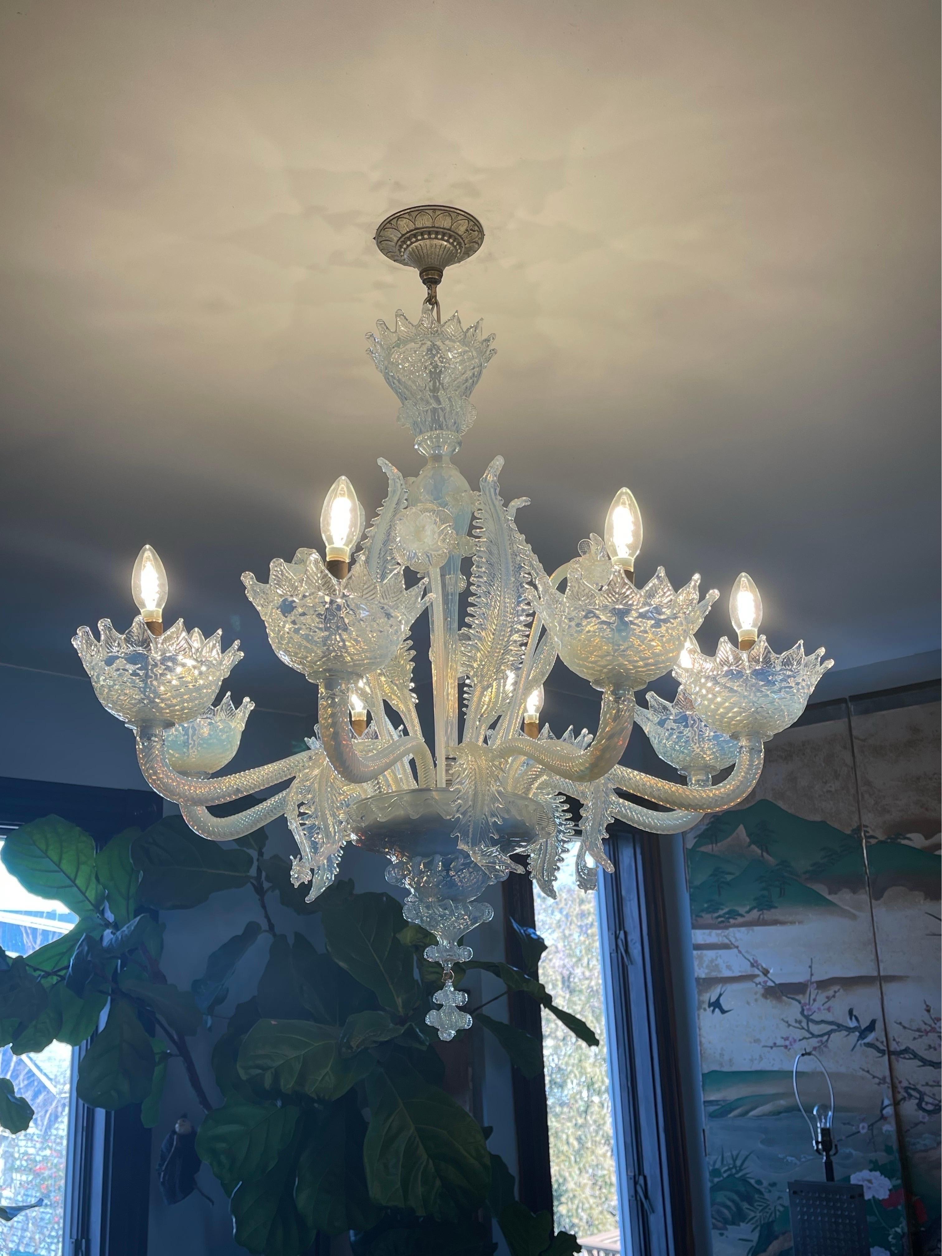 Hand-Crafted Rare Opal Venetian - Murano Chandelier  For Sale