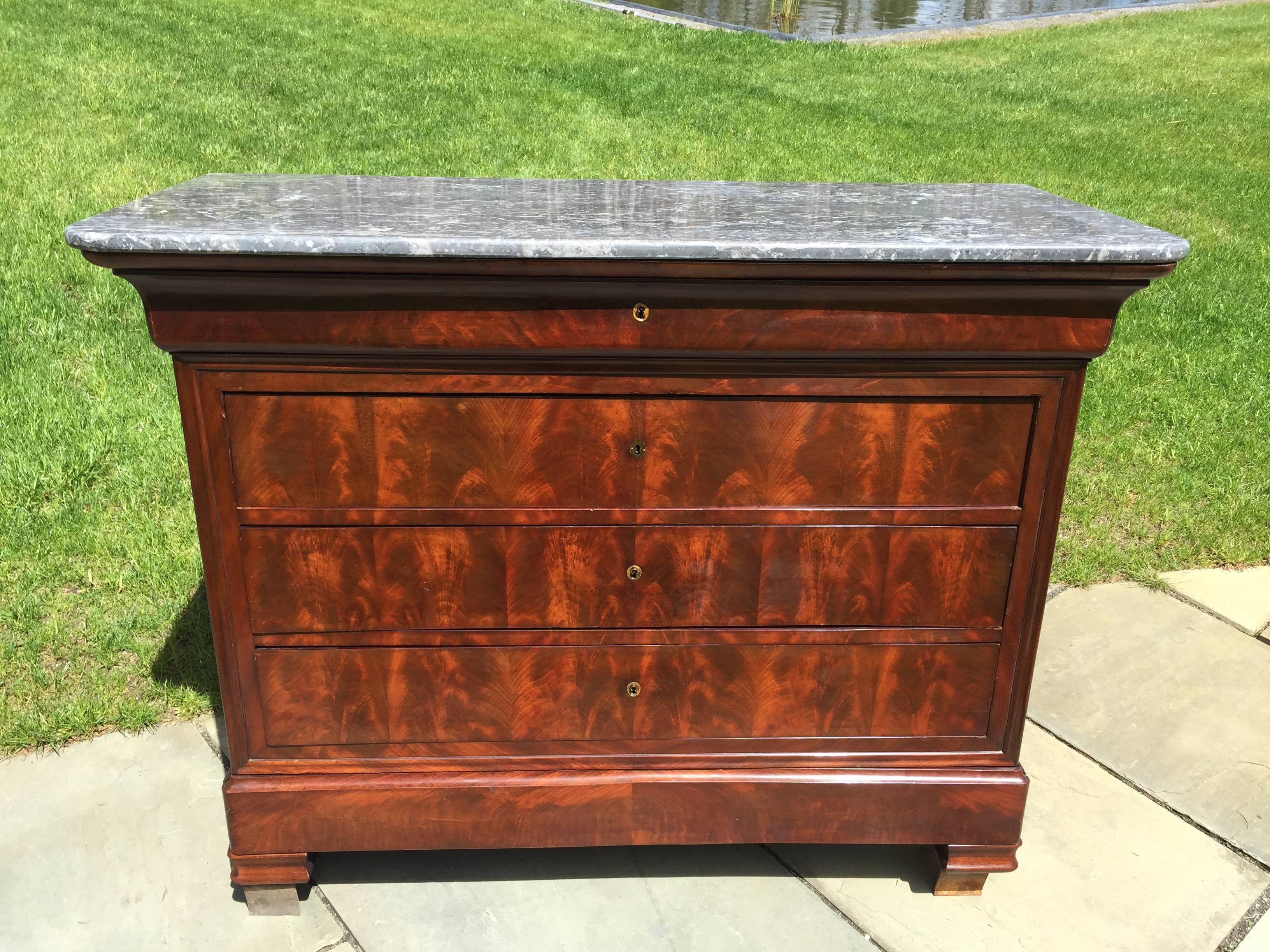 Hand-Crafted Pair of Empire Marble Top Commodes 