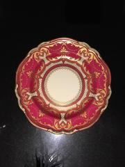Set of Ten Gold Encrusted Magenta Colored Spode Copeland's China Dinner Plates