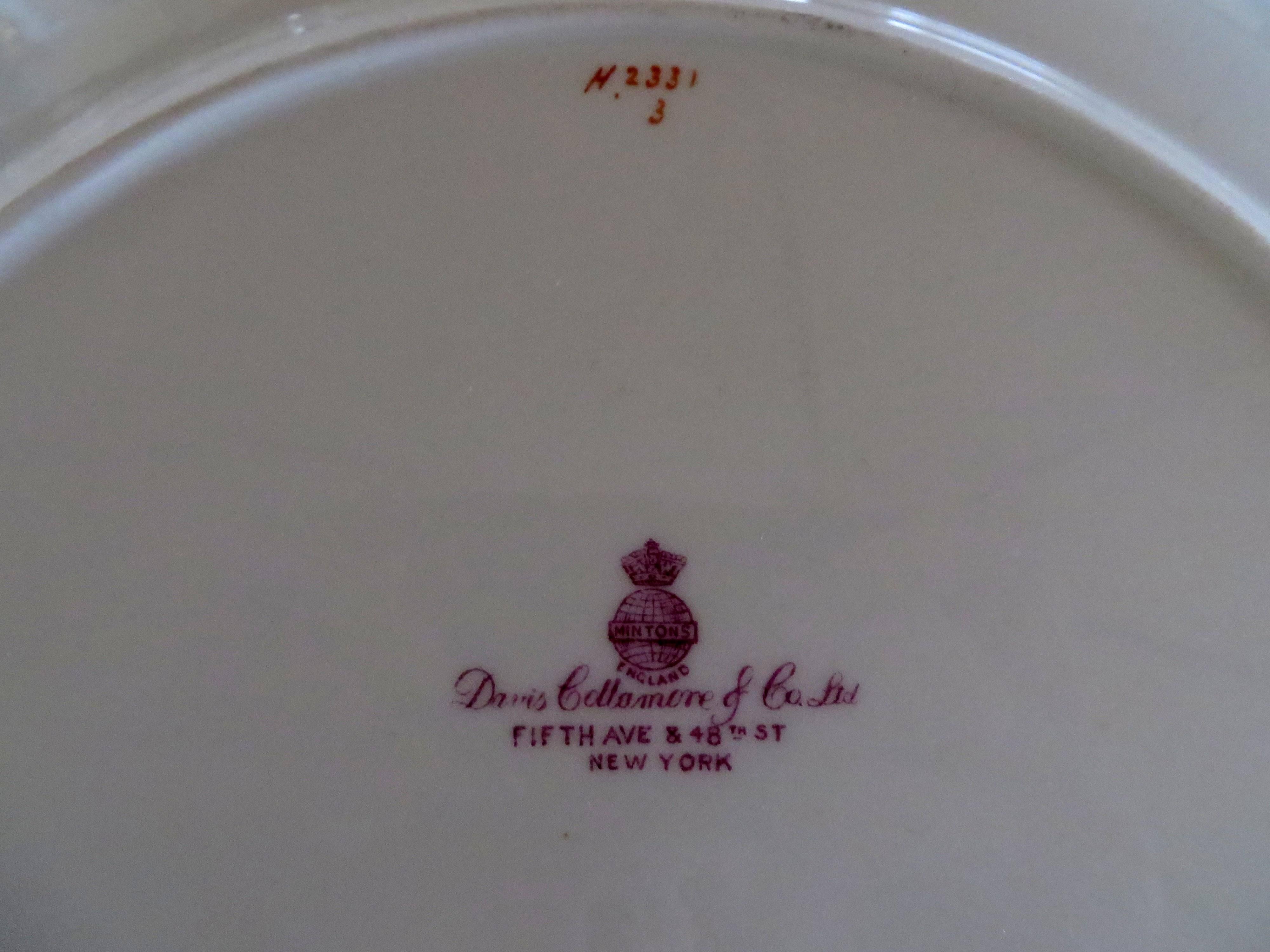 English 12 Minton Porcelain Cobalt and Gold bordered Dinner Plates by Davis Collamore