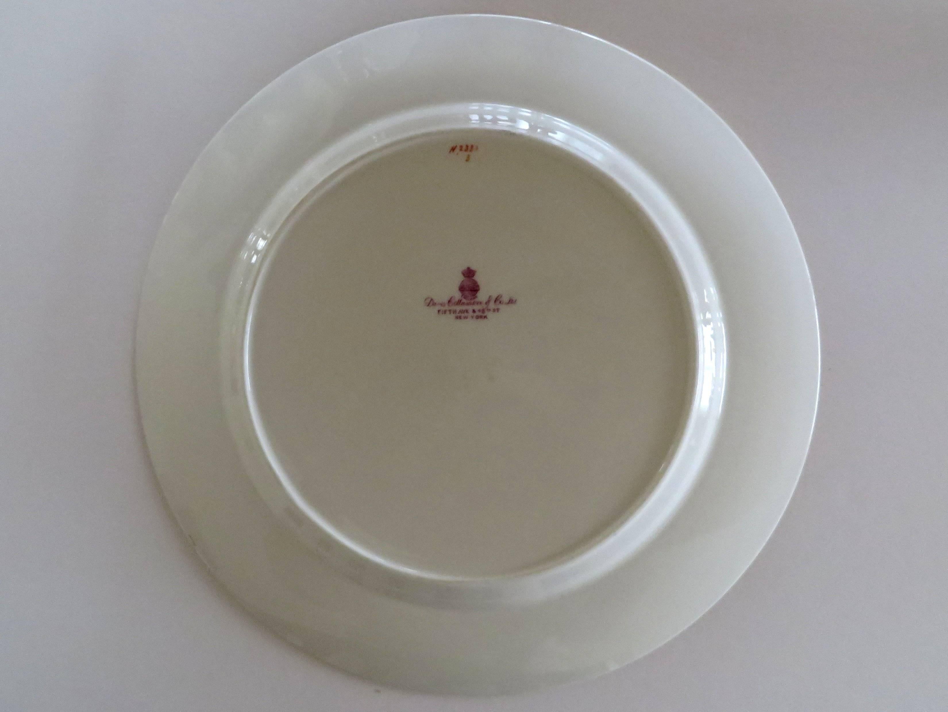 Neoclassical 12 Minton Porcelain Cobalt and Gold bordered Dinner Plates by Davis Collamore