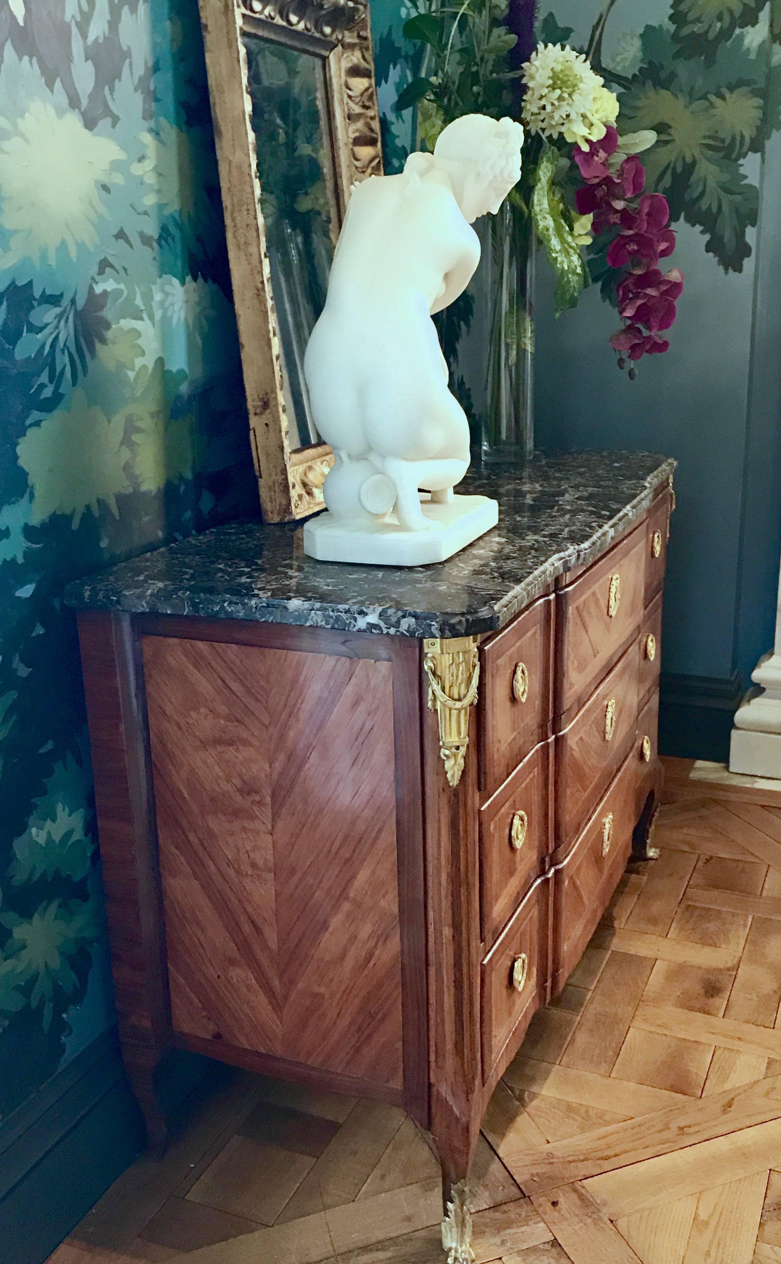 Louis XVI Transitional Marble Top Commode  For Sale