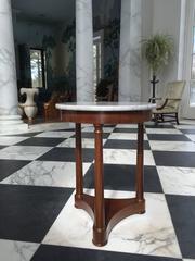 Pair of Round Empire Style Mahogany Marble Top Side Tables