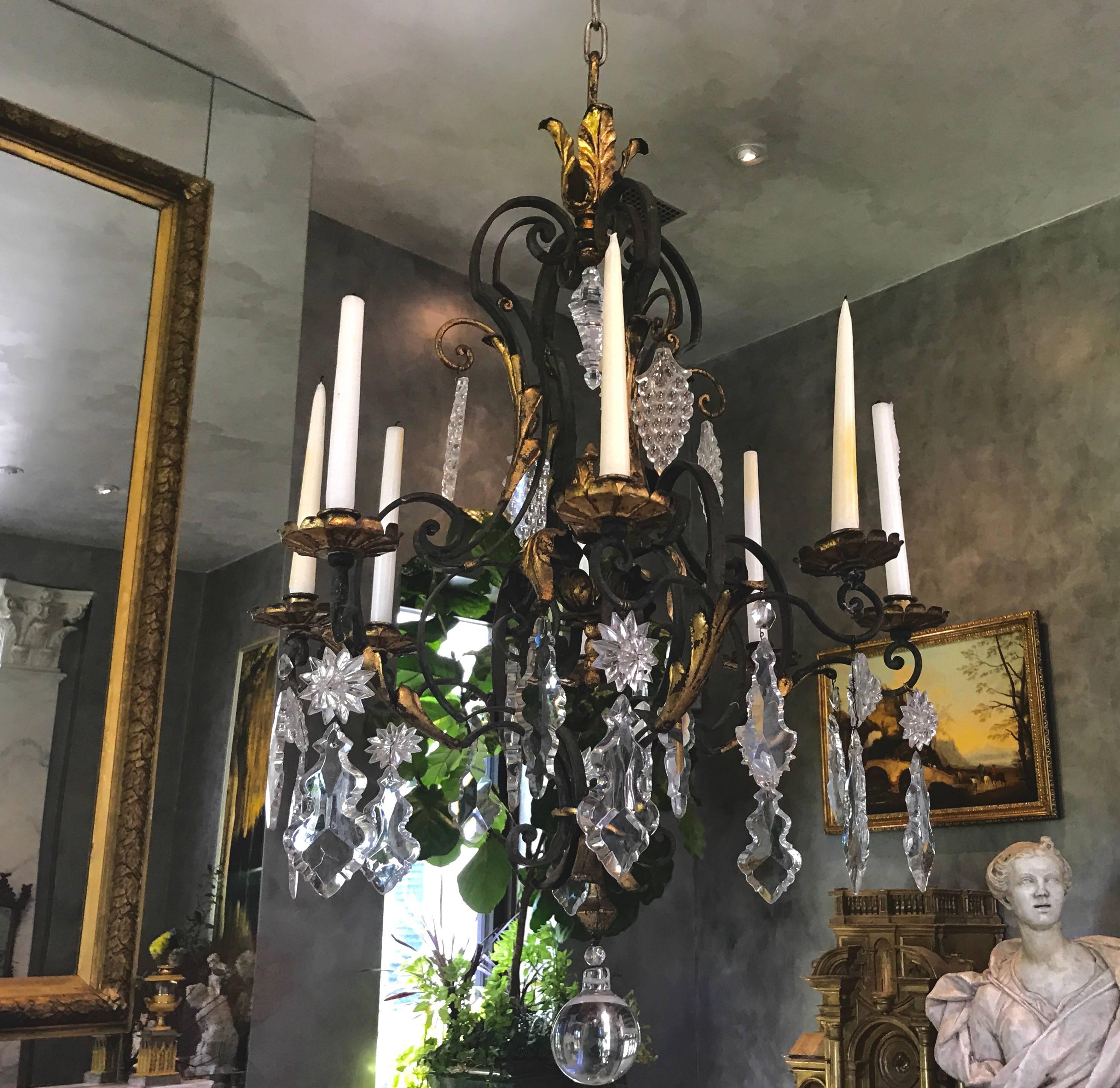 19th Century Wrought Iron and Chrystal Chandelier Louis XVI Style