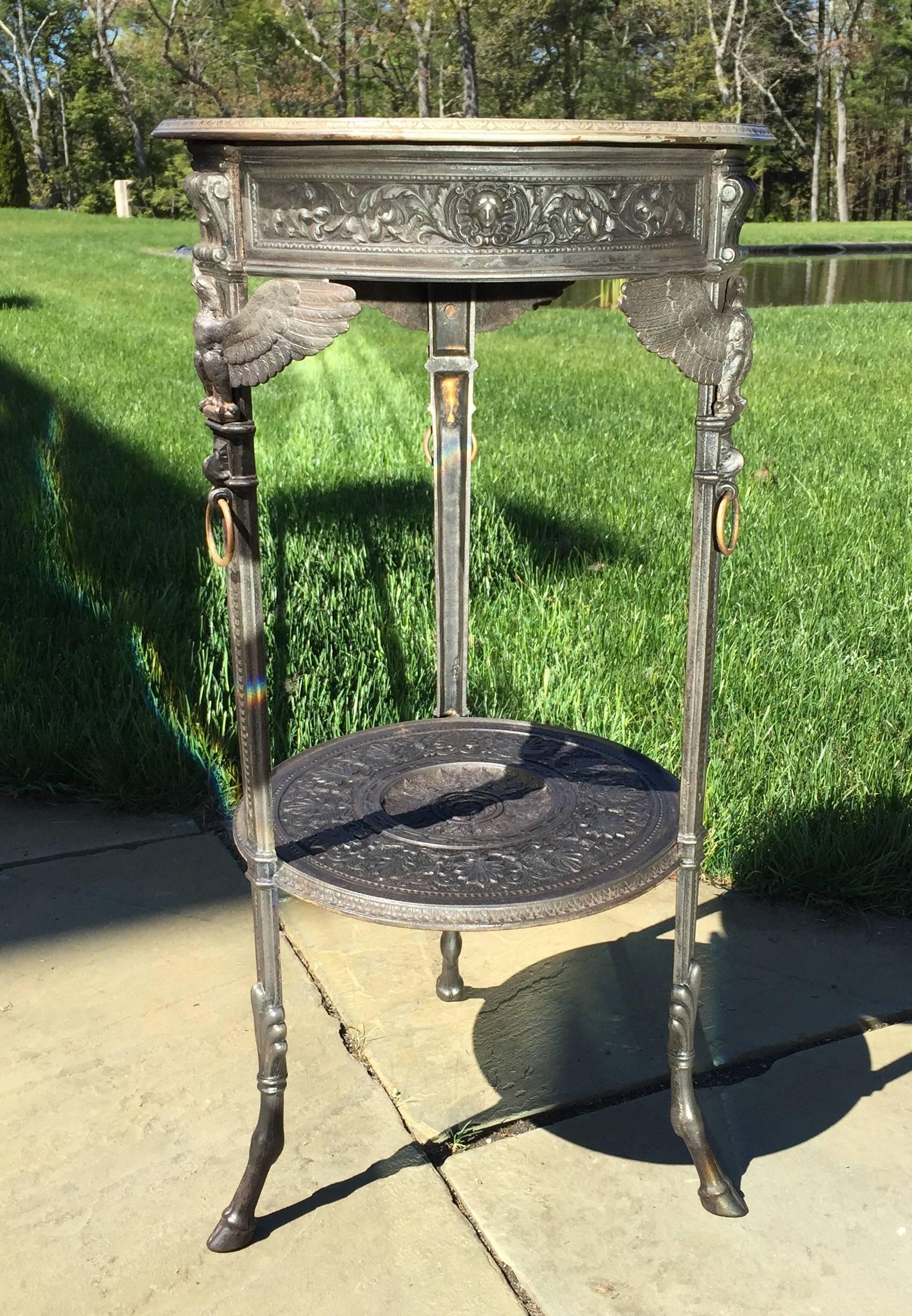 Exceptional Pair of French Neoclassical Polished Cast Iron Side Tables In Good Condition In New Haven, CT