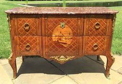 Fine Louis XV/XVI Trans. Marquetry Ormolu Mounted Marble-Top Commode, 1770
