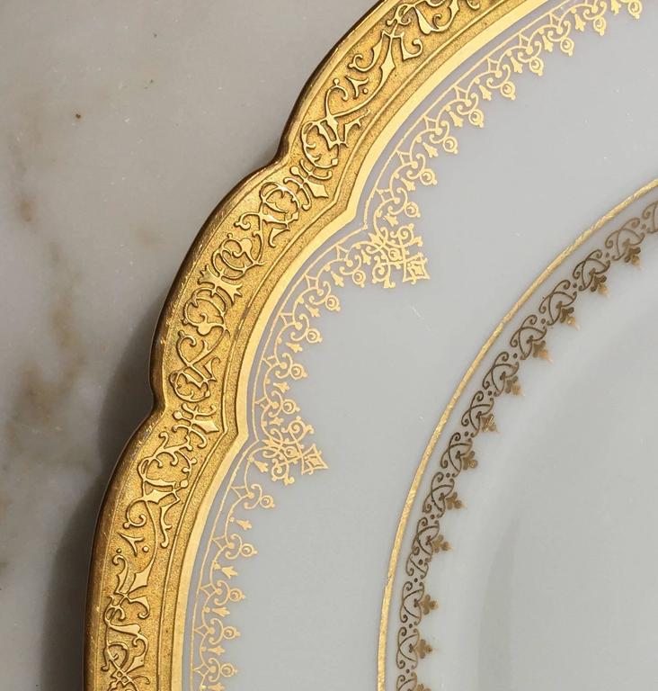 12 Porcelain Plates with 24 Karat Gold Border at 1stdibs