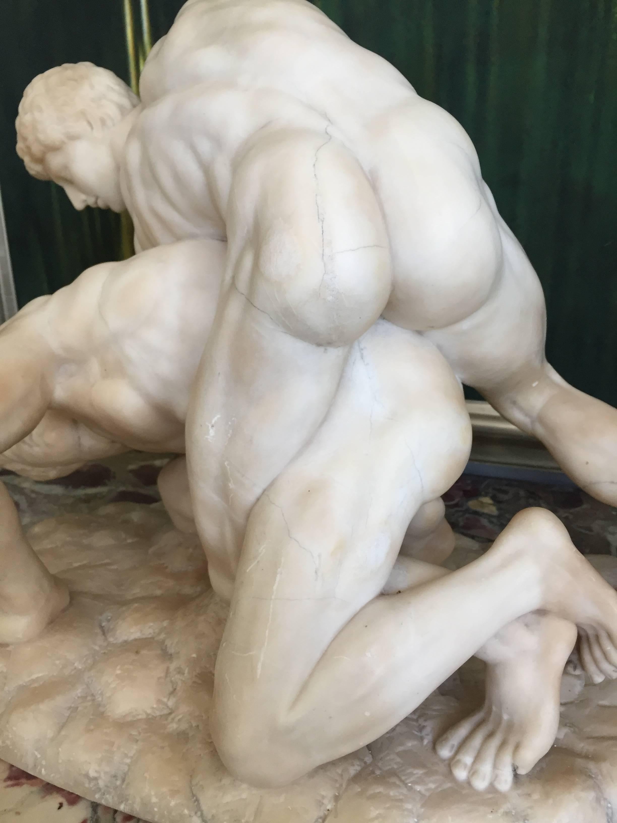 Greco Roman Sculpture in Alabaster of the Male Nude Wrestlers, Florence, circa 1870