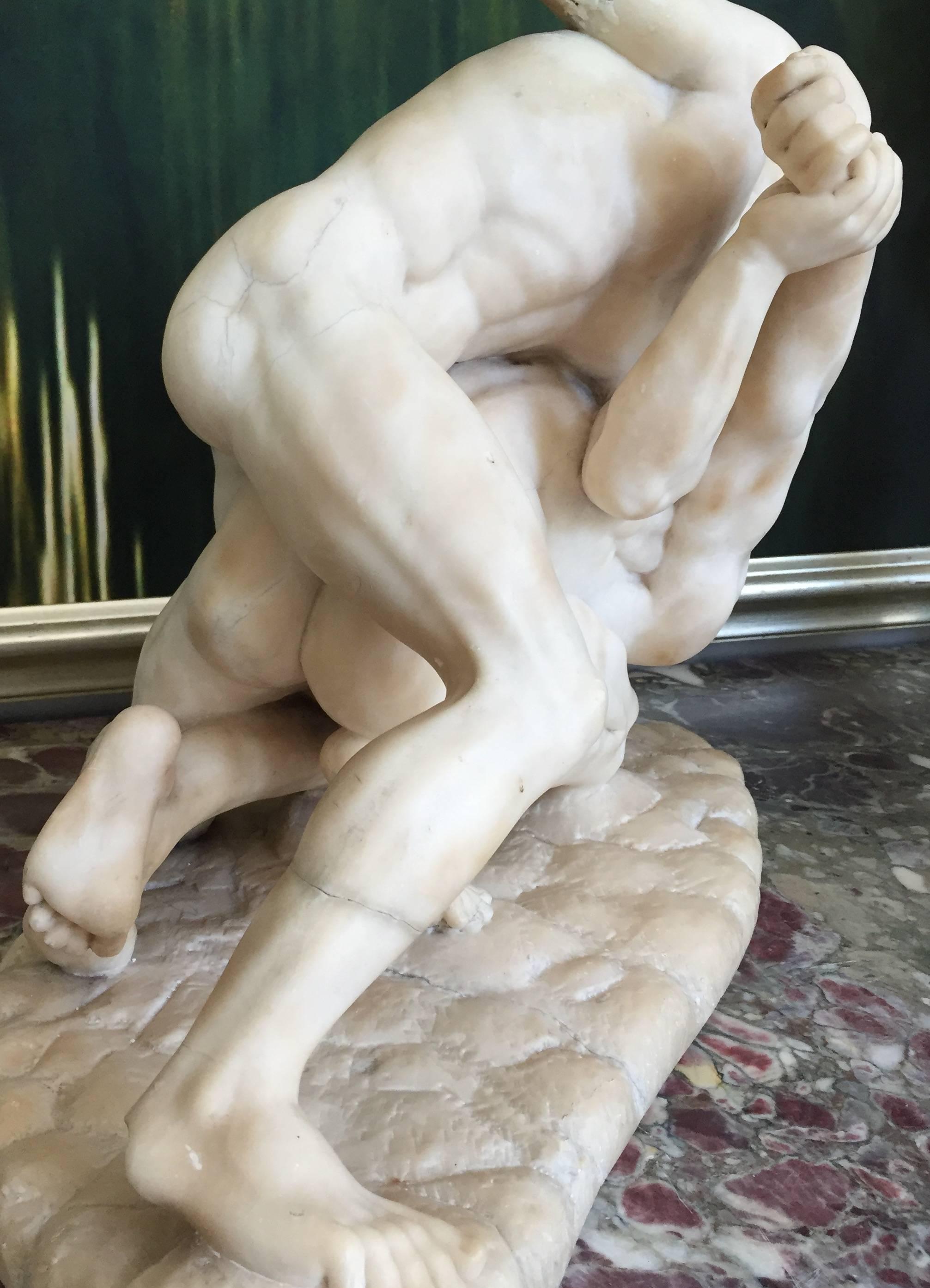 Carved Sculpture in Alabaster of the Male Nude Wrestlers, Florence, circa 1870