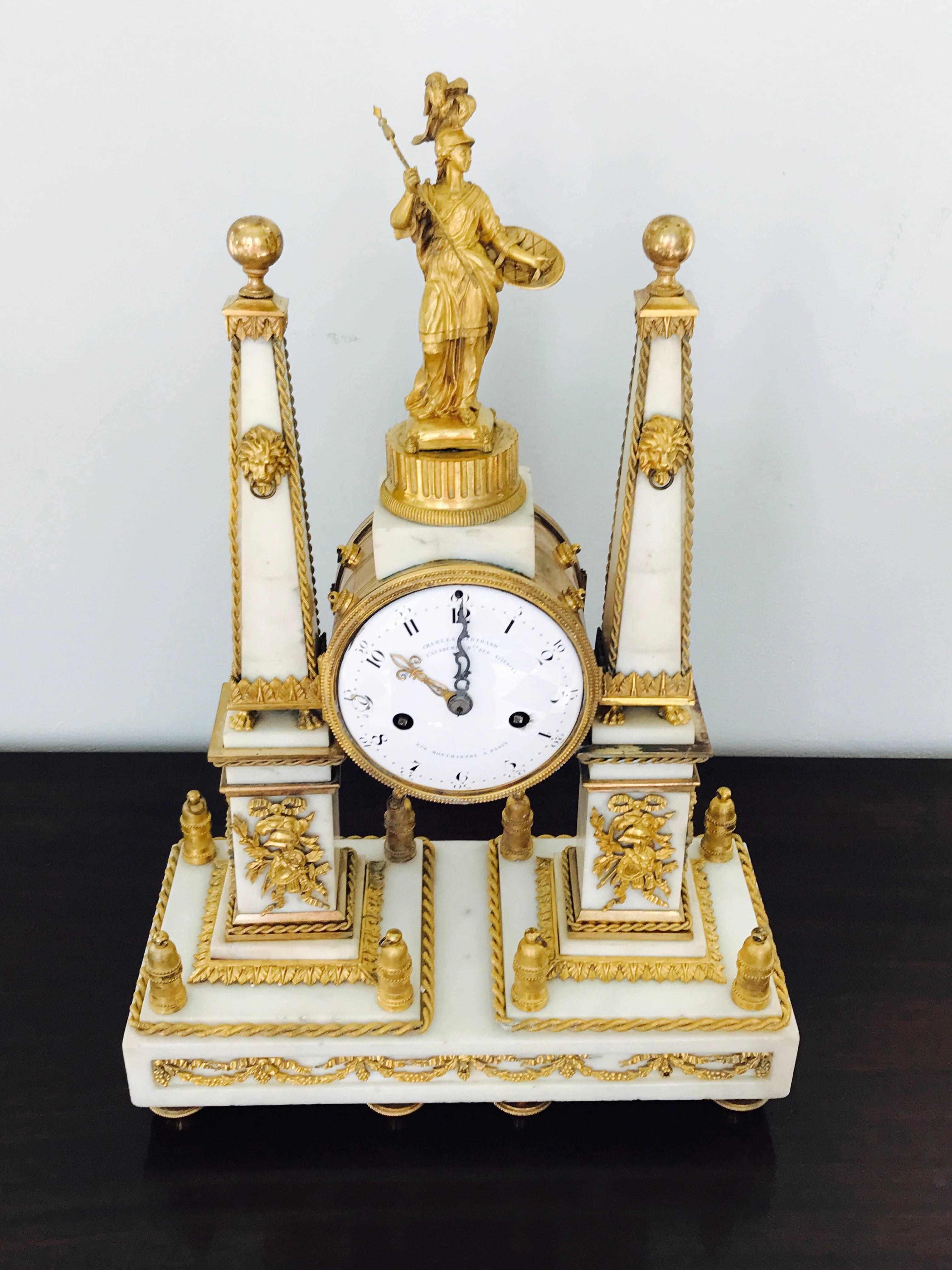 Marble Clock, Louis XVI  In Excellent Condition For Sale In New Haven, CT