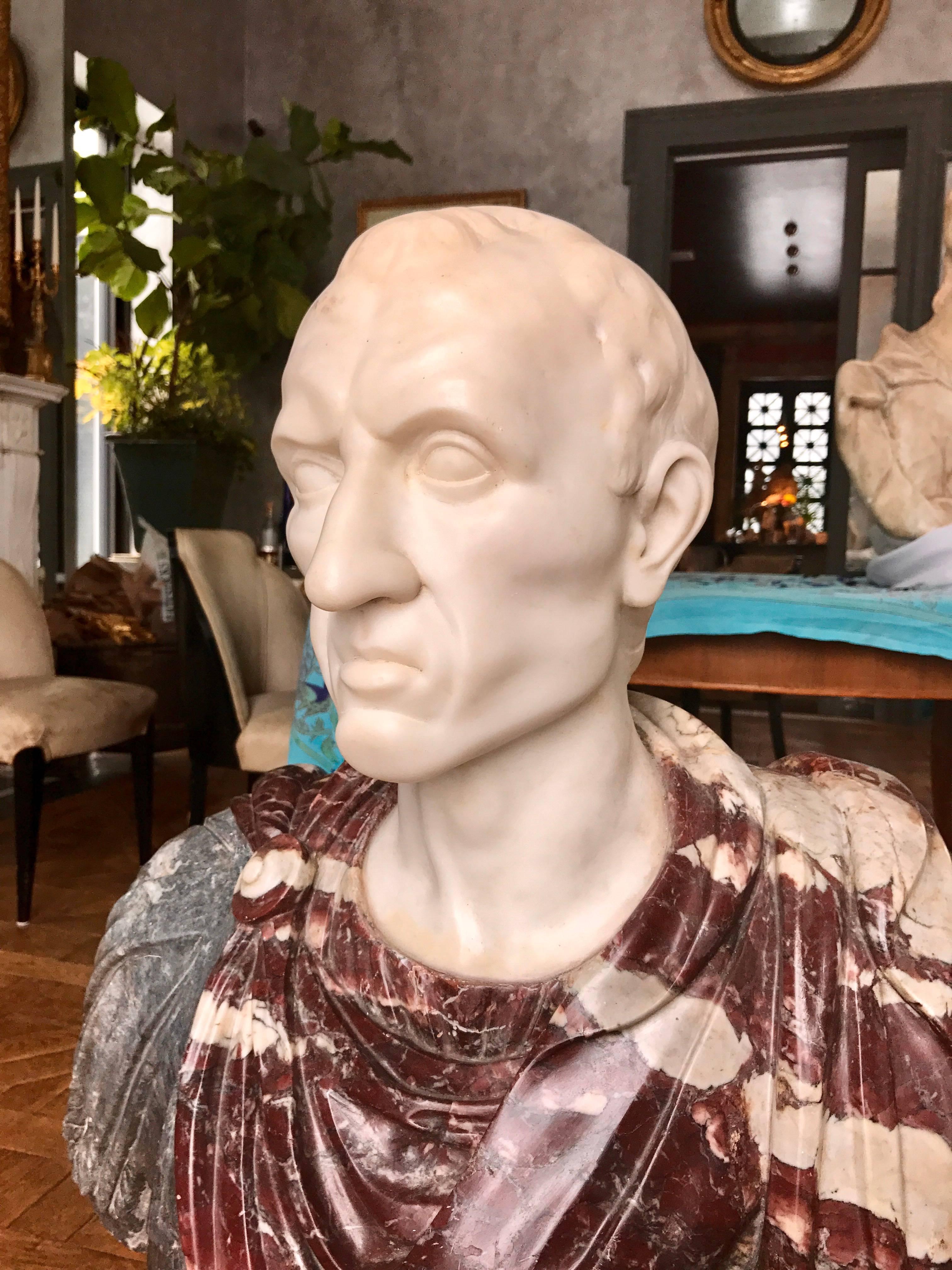 Hand-Carved Marble Bust of Caesar For Sale