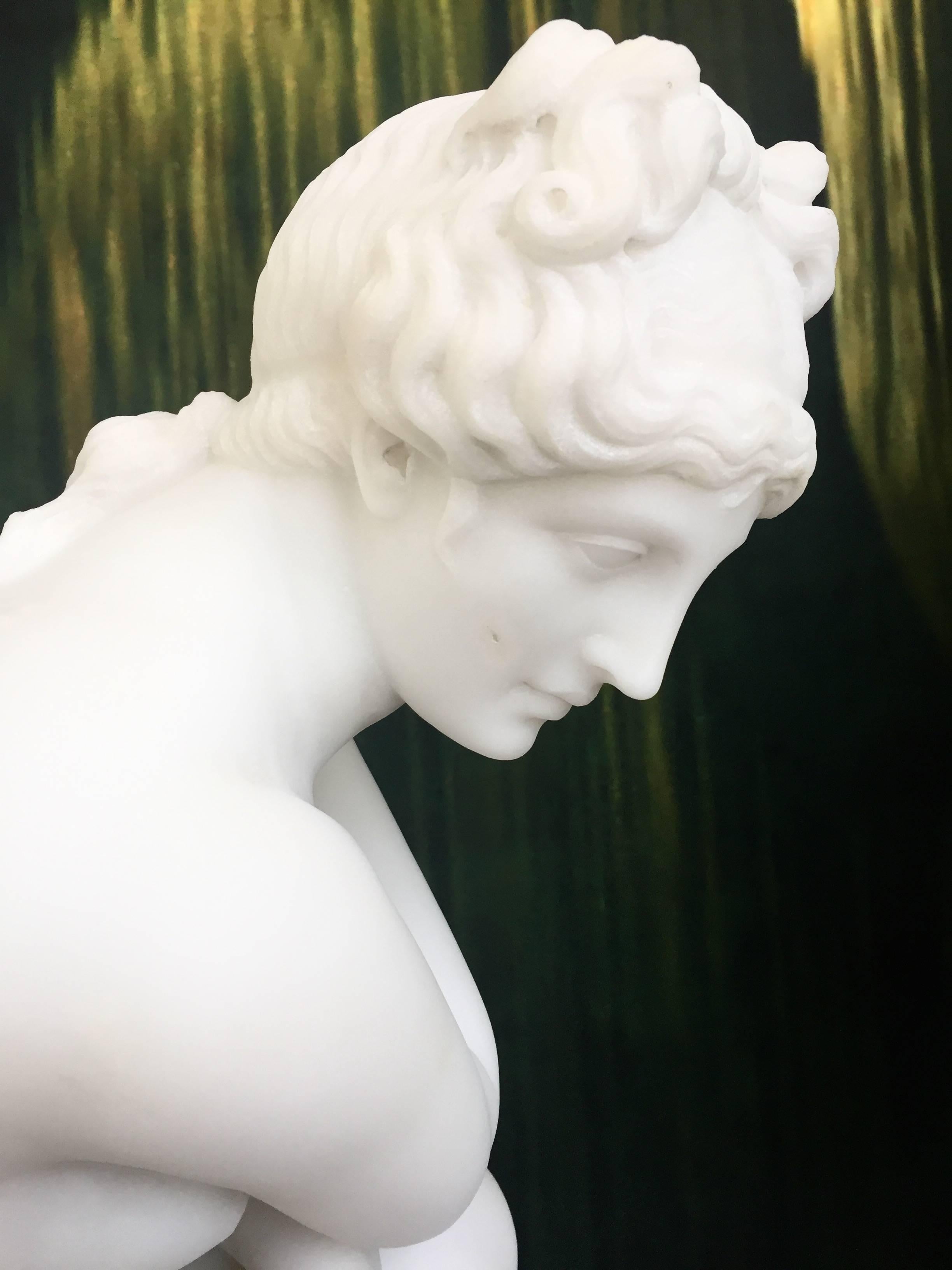 Classical Roman White Marble Sculpture of Crouching Venus by Pietro Bazzanti