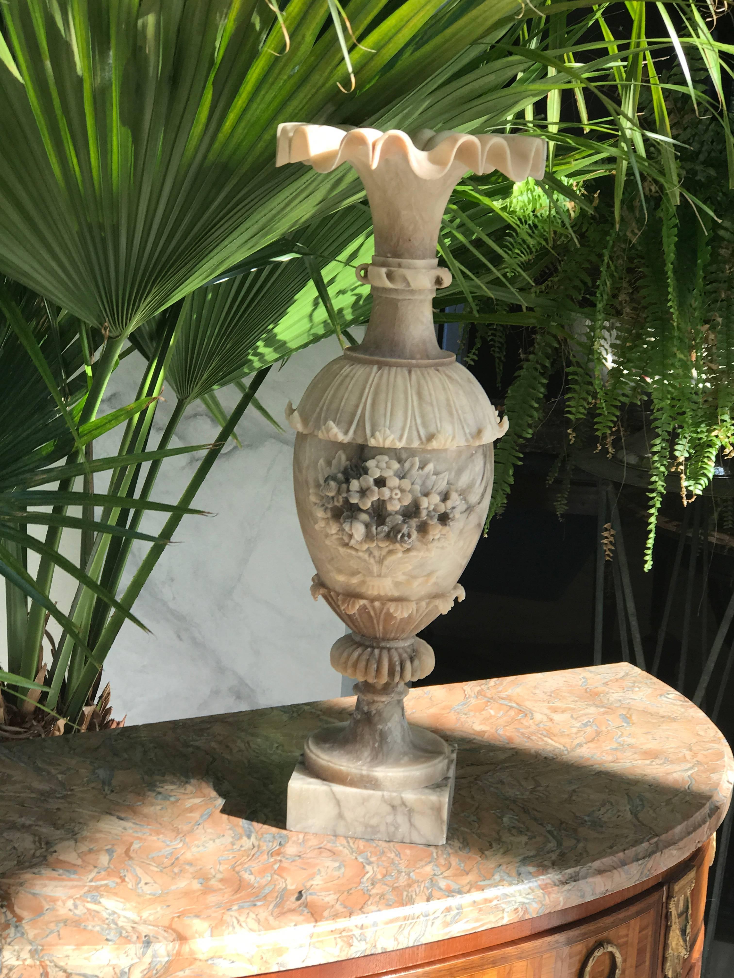 Hand-Carved Tall Alabaster Vase