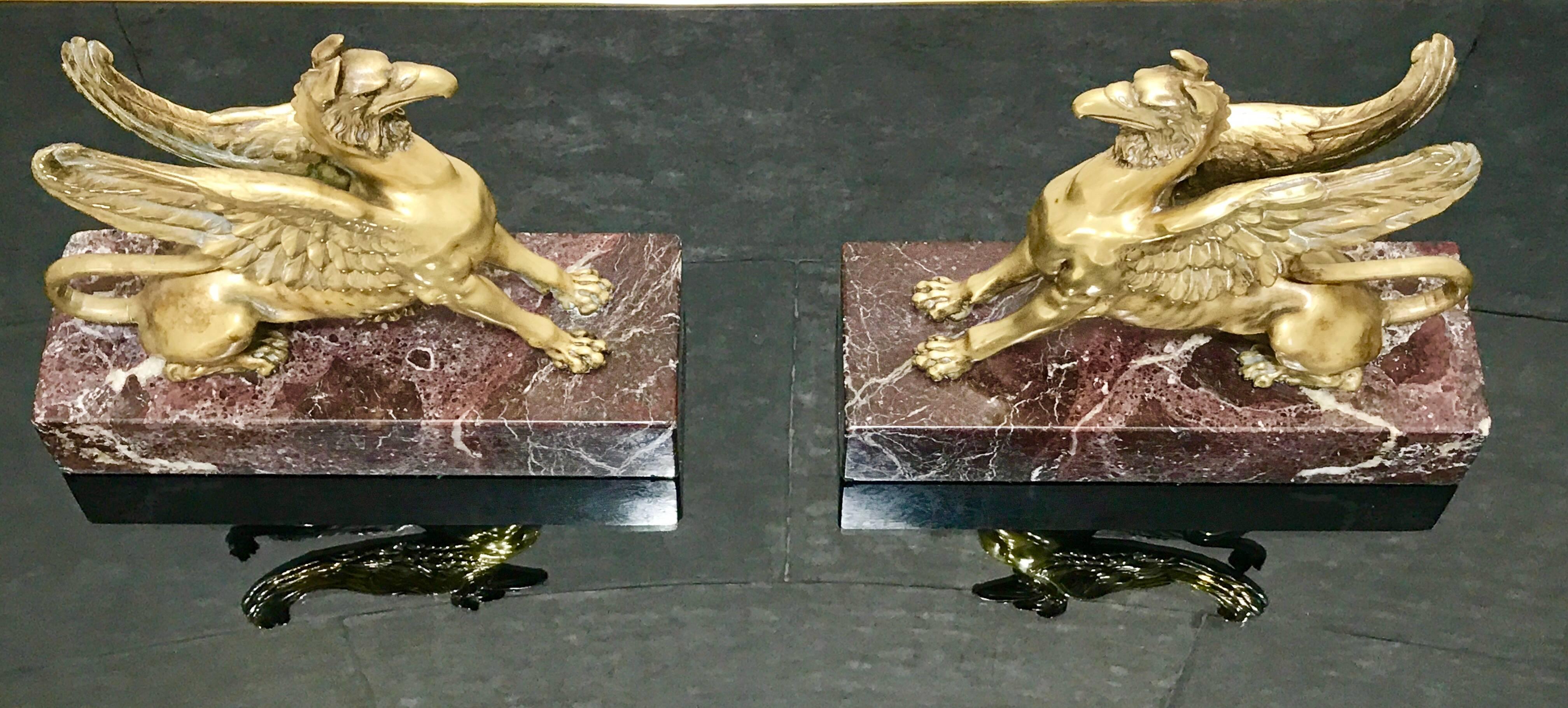 English Pair of Regency Bronze Griffins