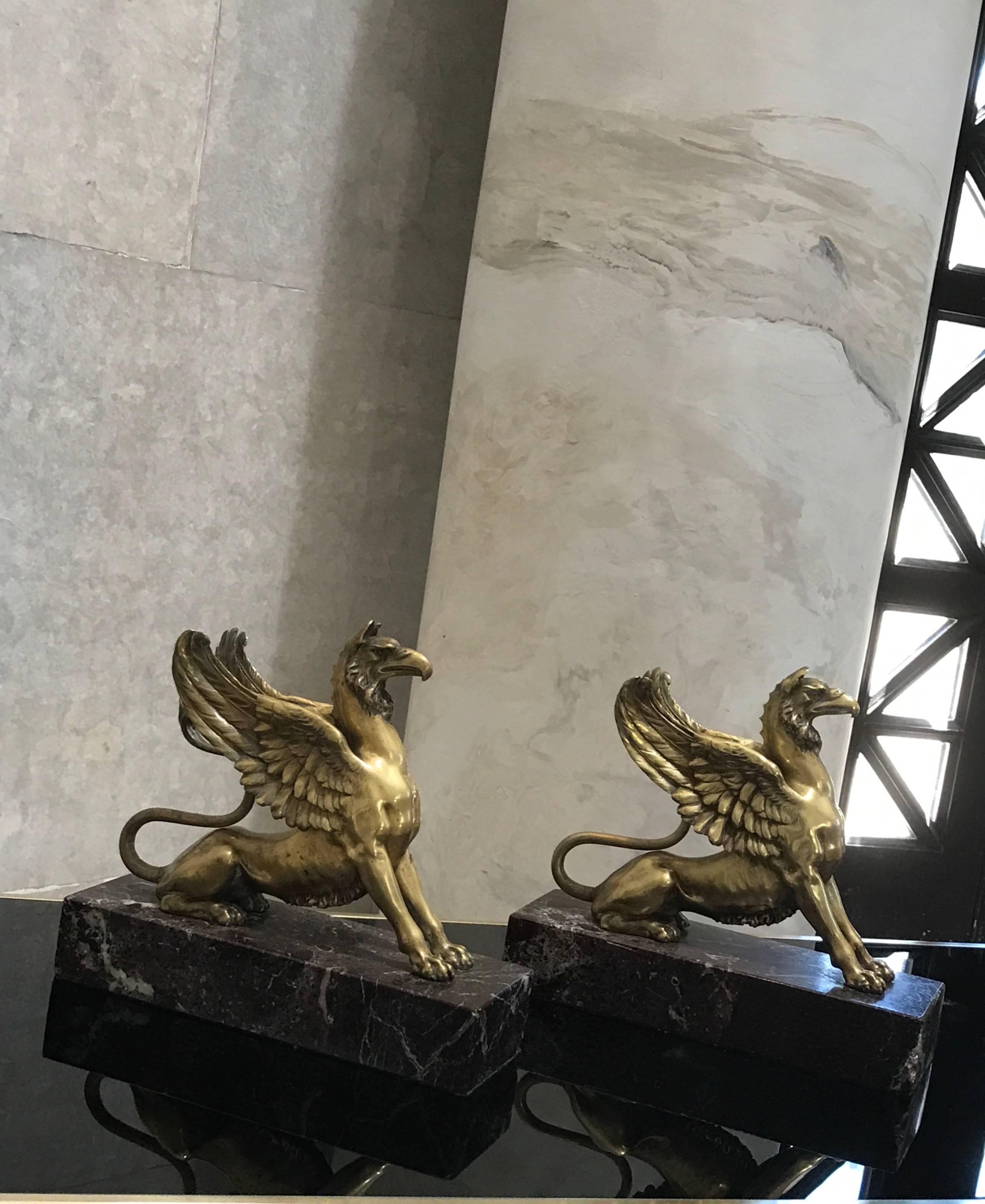 Cast Pair of Regency Bronze Griffins