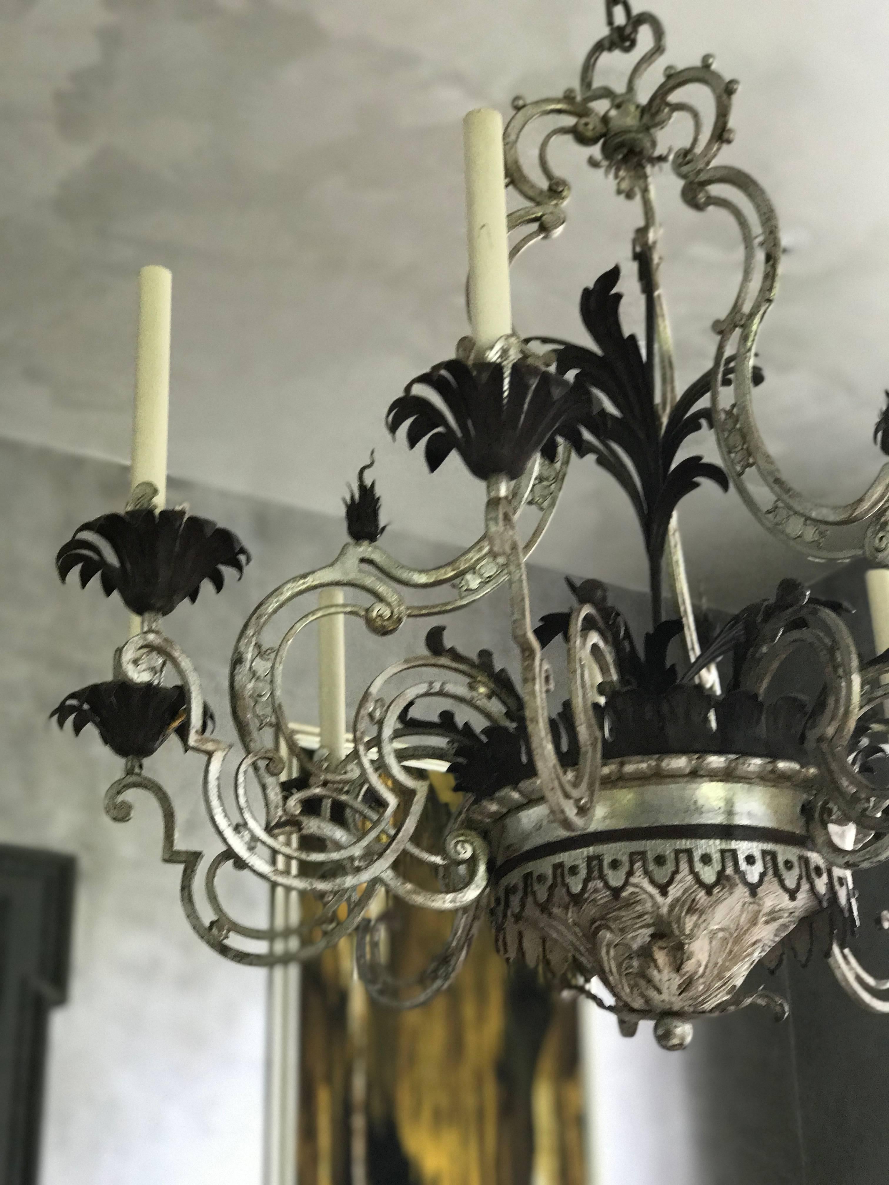 French Hand Wrought Iron Chandelier For Sale