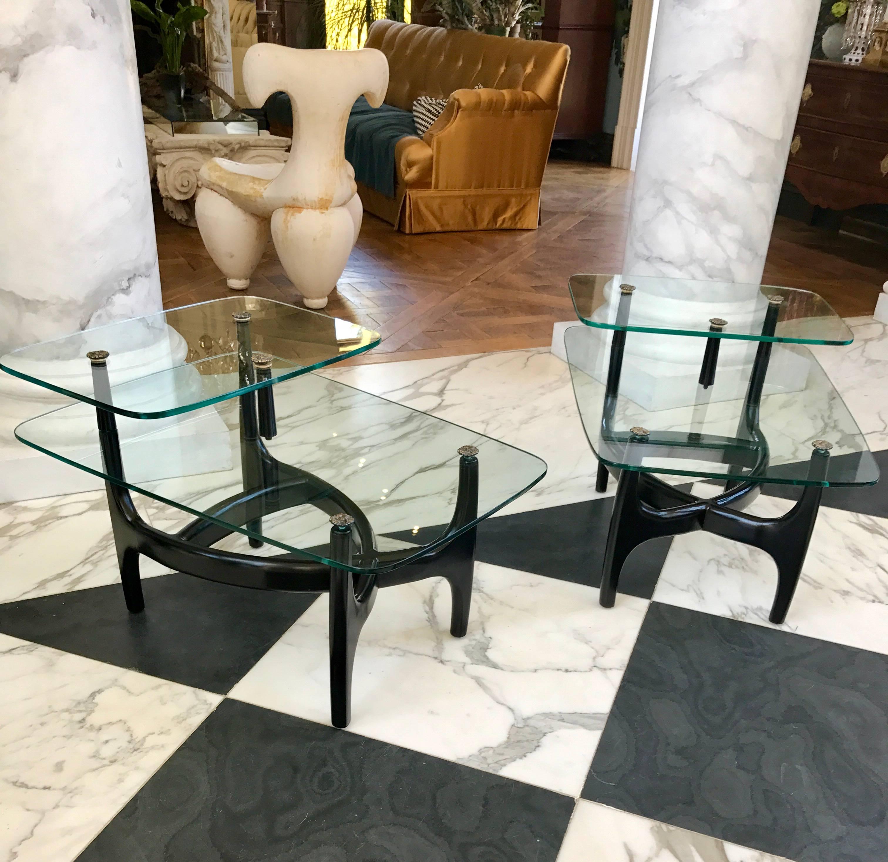 Mid-Century Modern Glass Top Side Tables  For Sale