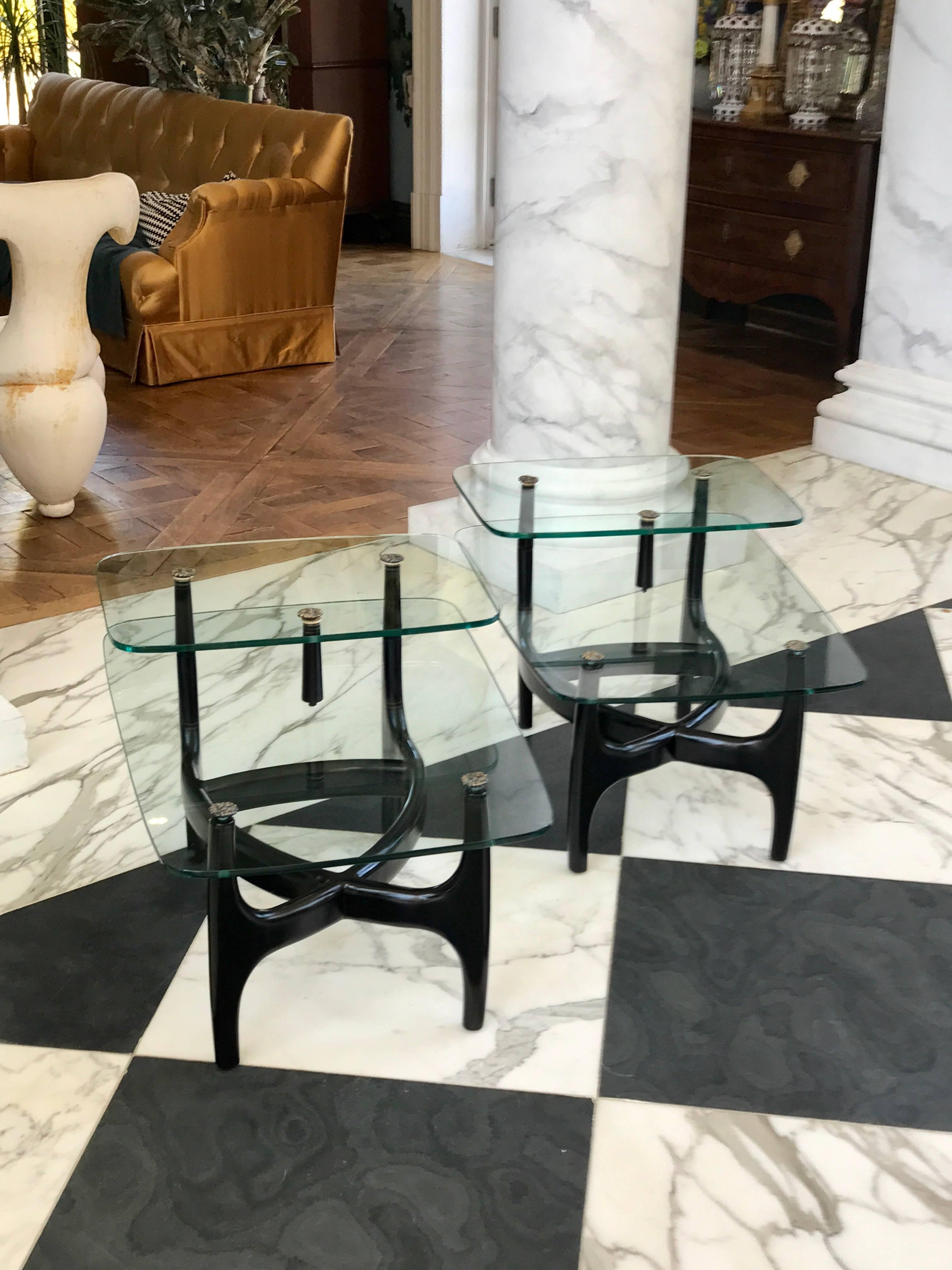 American Glass Top Side Tables  For Sale