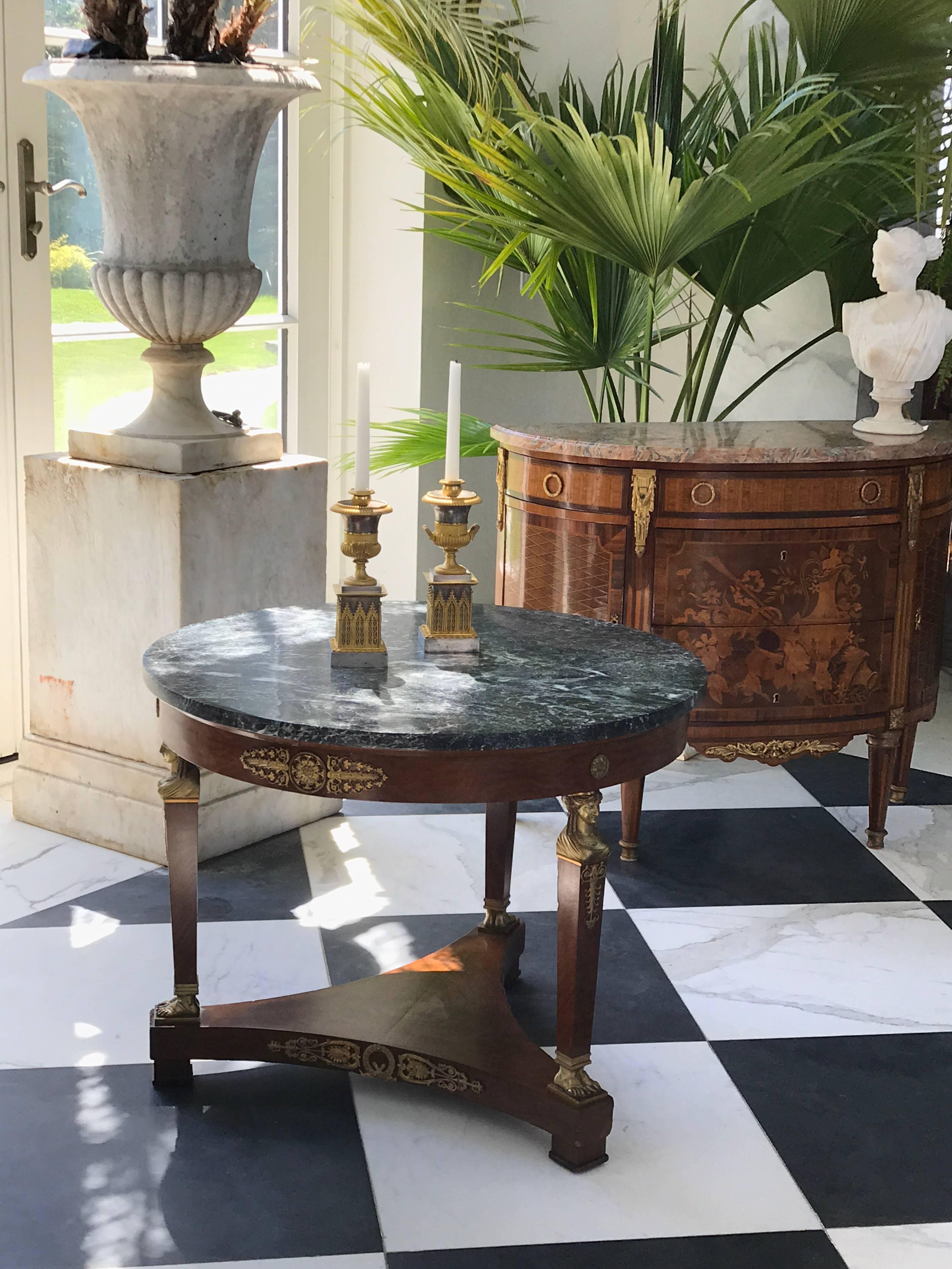 Empire Marble Top Center Table In Good Condition In New Haven, CT