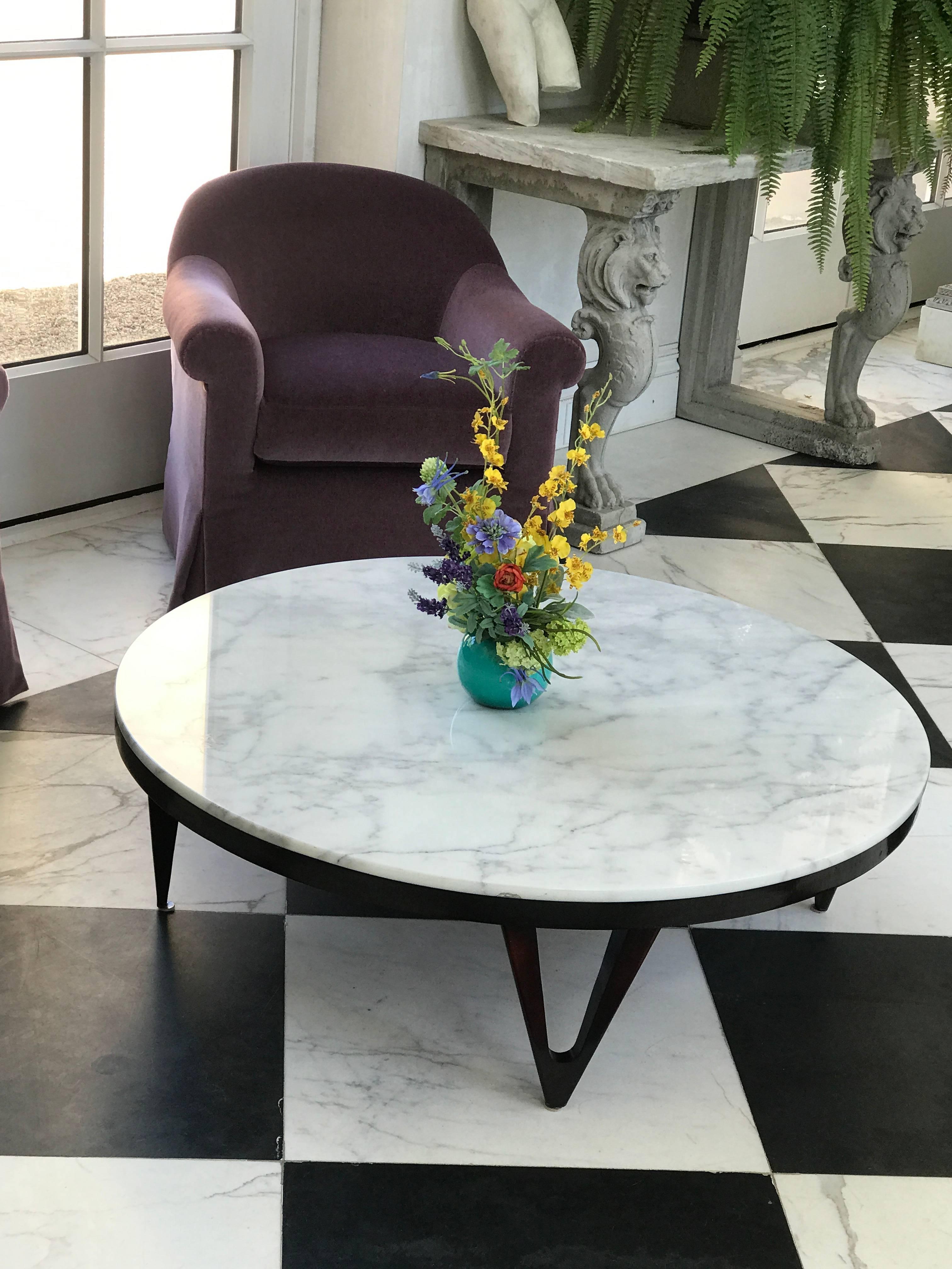 Carved Marble-Top Coffee Table