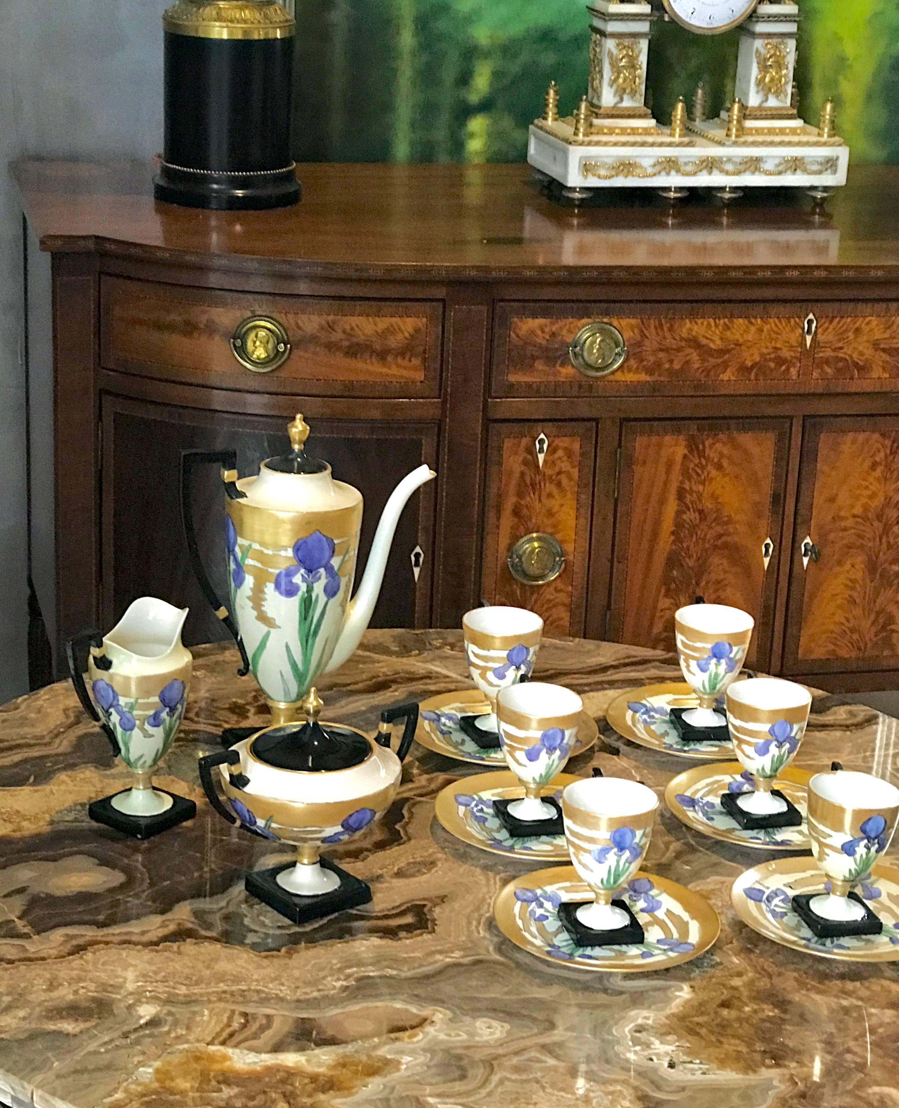 Hand-Painted An Art Deco Lenox Belleek Porcelain Coffee Service For Sale