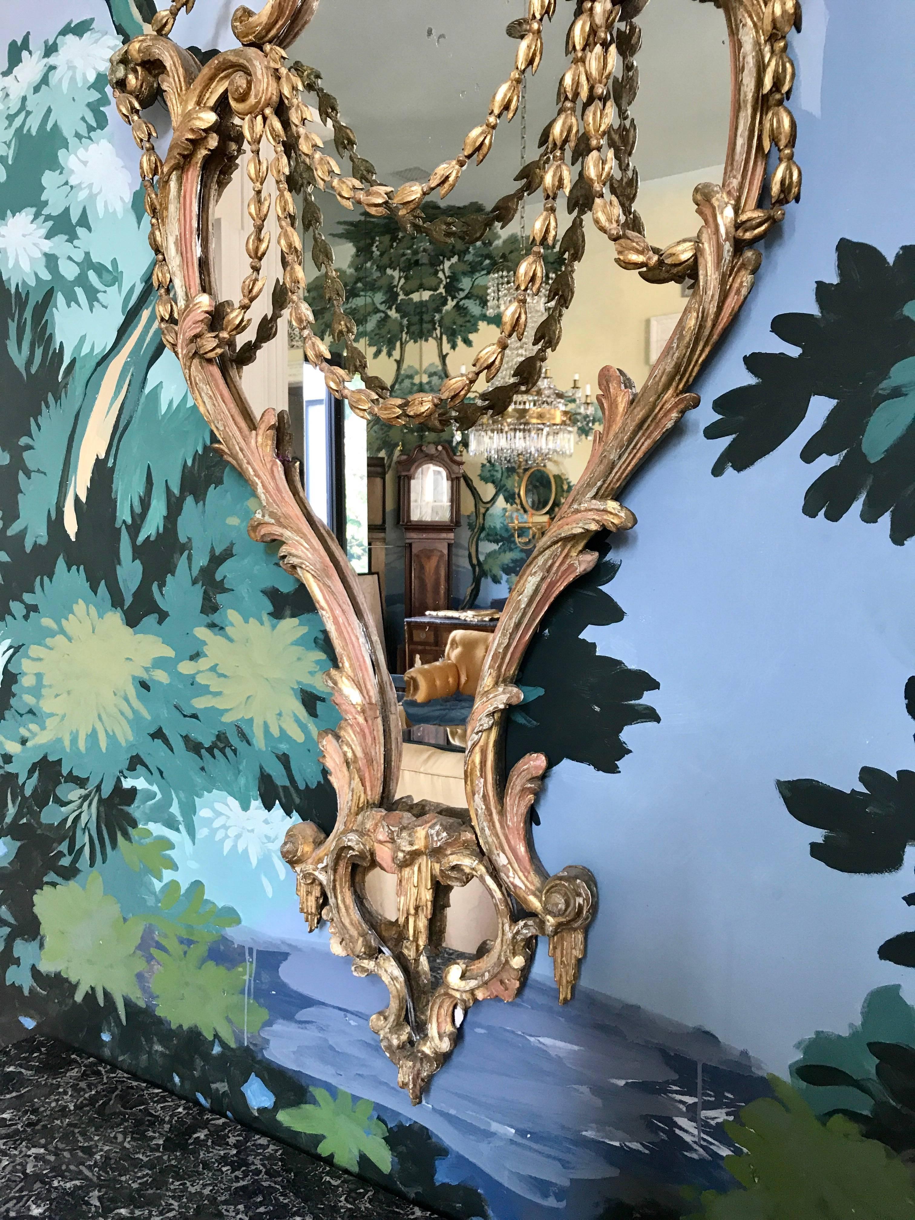 19th Century A Gilt Wall Mirror Chippendale Style  For Sale