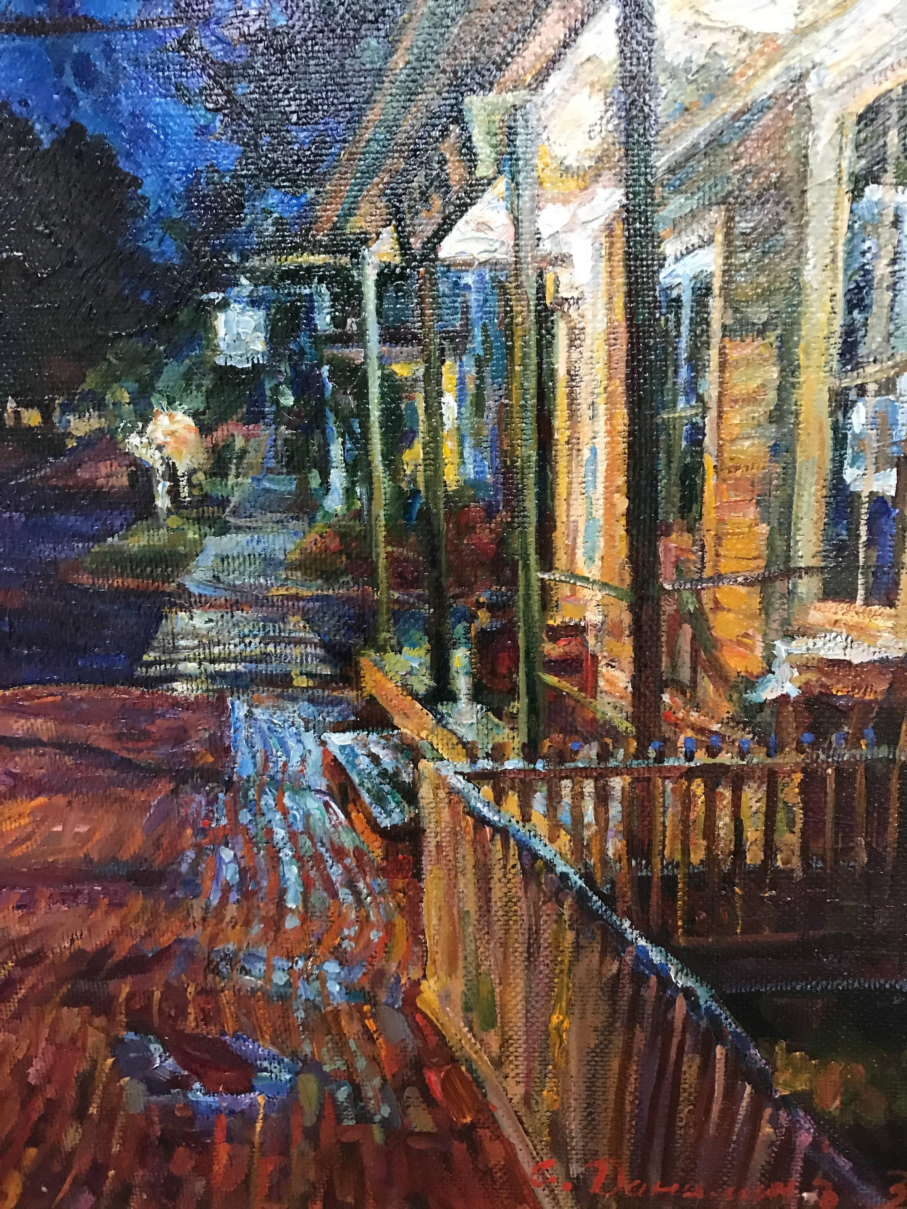 This impressionist oil on canvas was painted by Sergei Danilin in 2013 and depicts Main Street in Oldwick, NJ. and is titled 