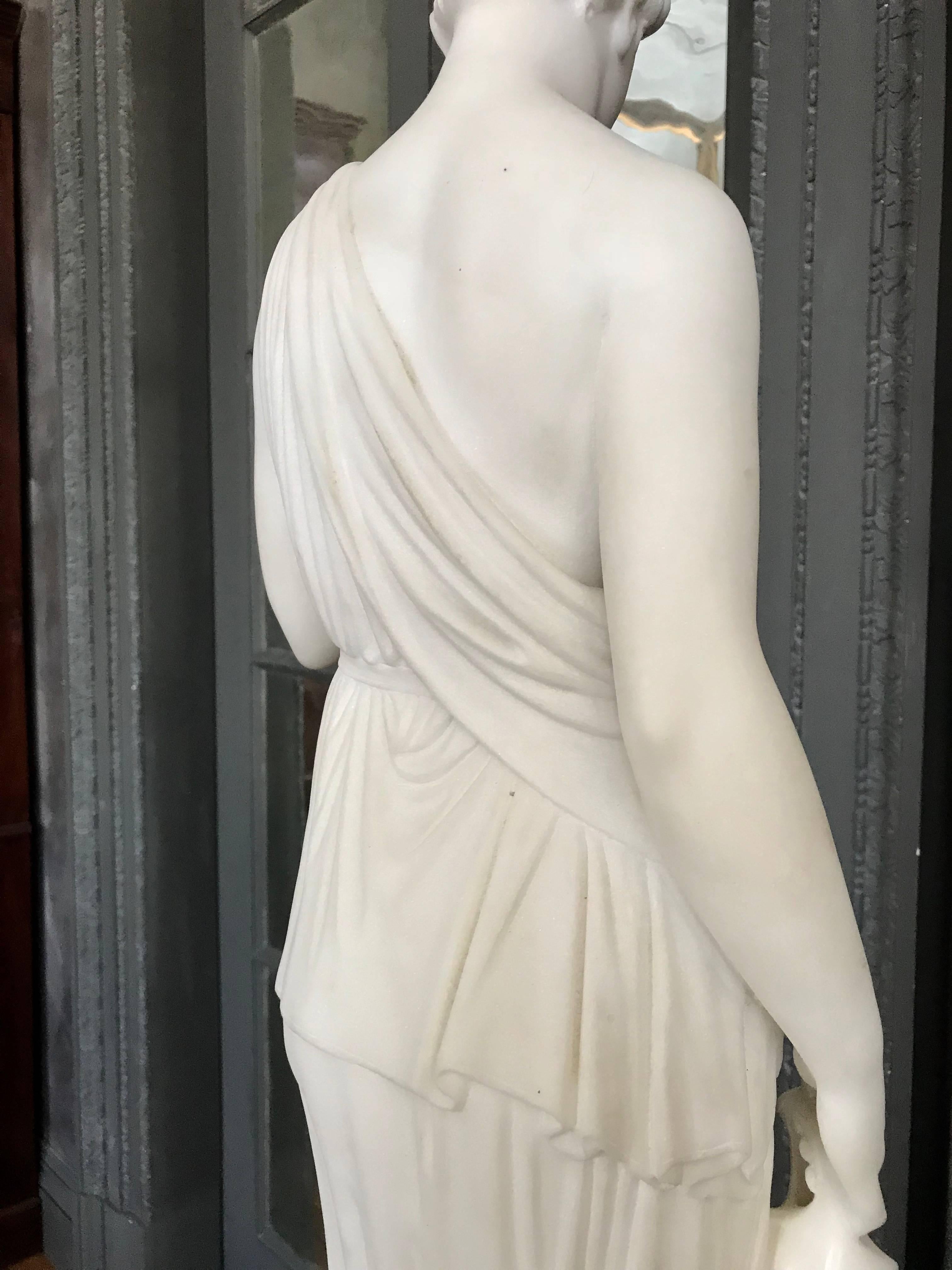 Hand-Carved Marble Statue of Hebe