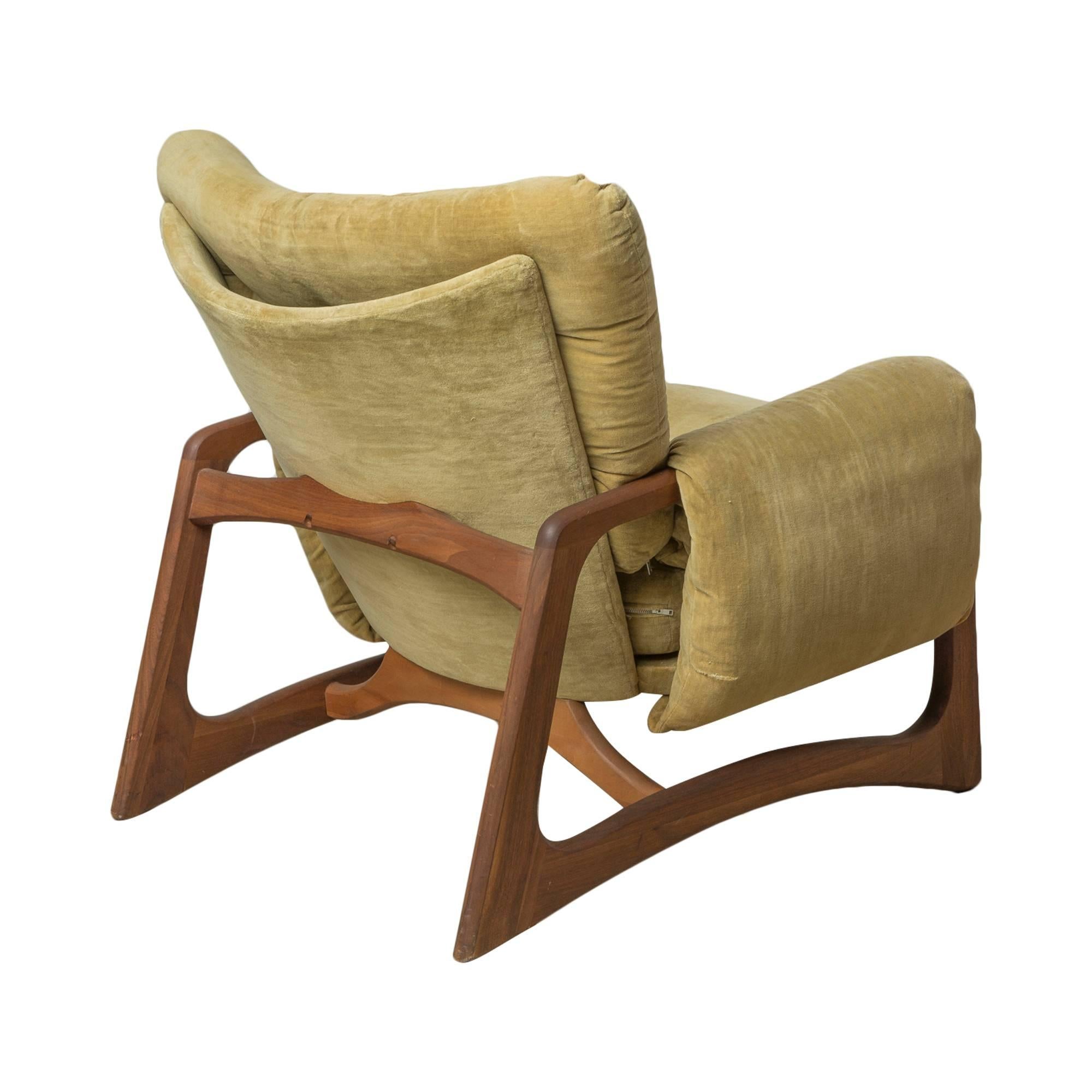 Mid-Century Modern Adrian Pearsall Sculpted Walnut Lounge Chair & Ottoman in Green Velvet