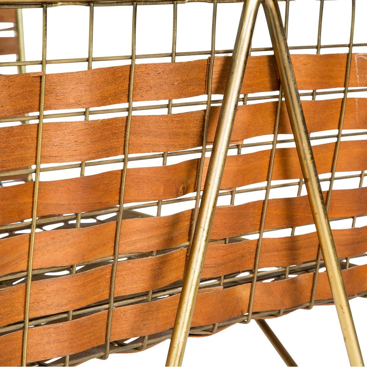 Woven Tony Paul for Woodlin-Hall, Brass and Walnut Magazine Table